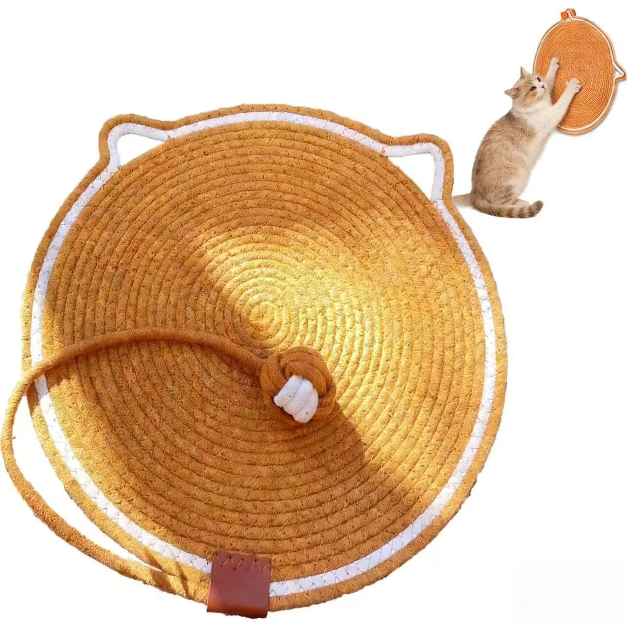 Cotton Rope Cat Scratcher Pad, Round Horizontal 43cm Indoor Cat Scratcher Pad, Cat Furniture Protection Pad Suitable for Floor Wall Sofa Carpet Sofa (Brown)