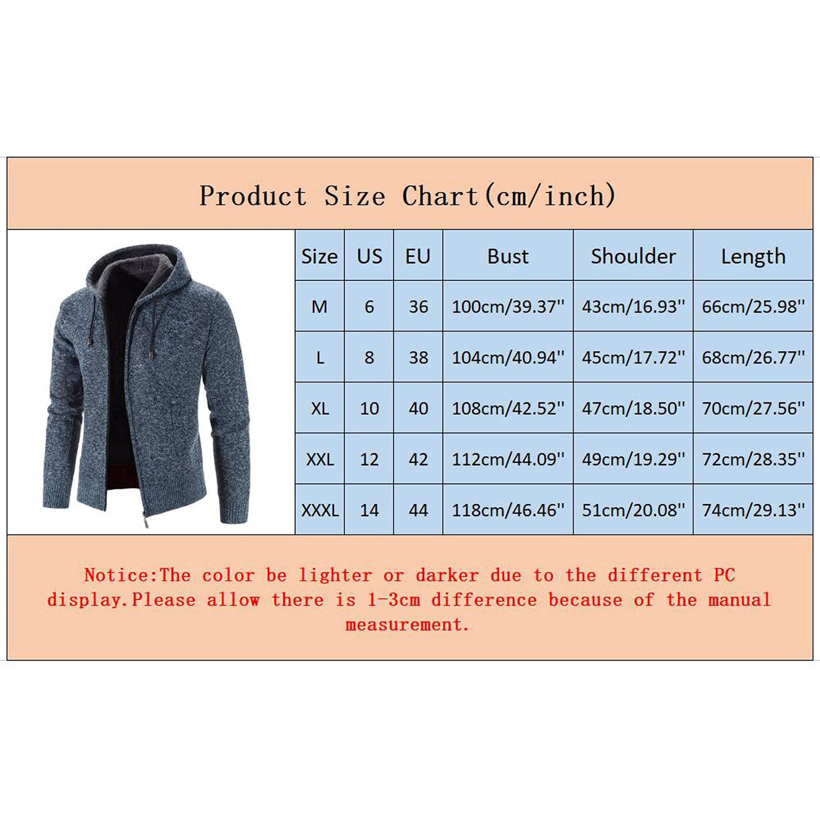 Generisch Jersey de moda de invierno de color sólido para hombre de manga larga y terciopelo grueso con capucha chaqueta cálida (azul, XXXL)