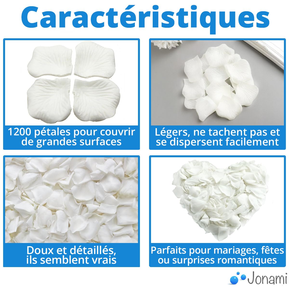 Jonami 1200 Pétales de Rose Artificielle Blanc en Soie Décoration Saint Valentin Mariage