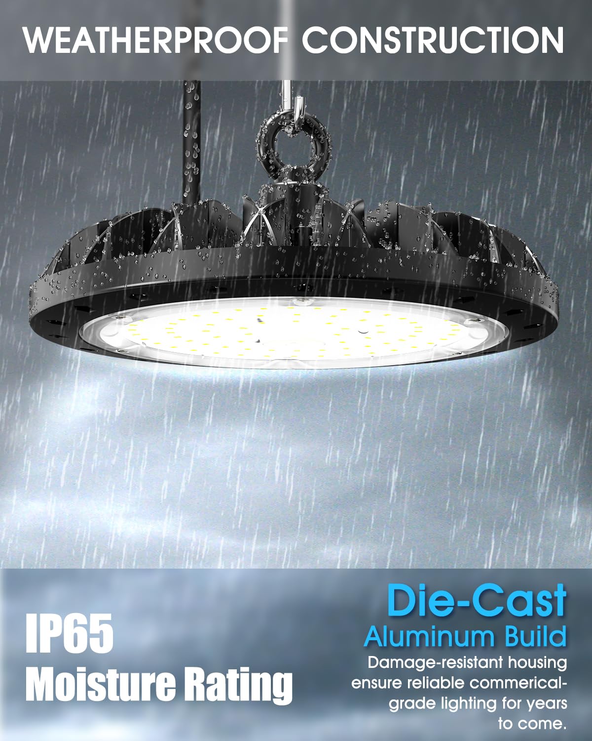 300W UFO LED High Bay Lights - 6000K 20000LM Warehouse Lights AC120V Plug and Play IP65 Waterproof Commercial — view 4