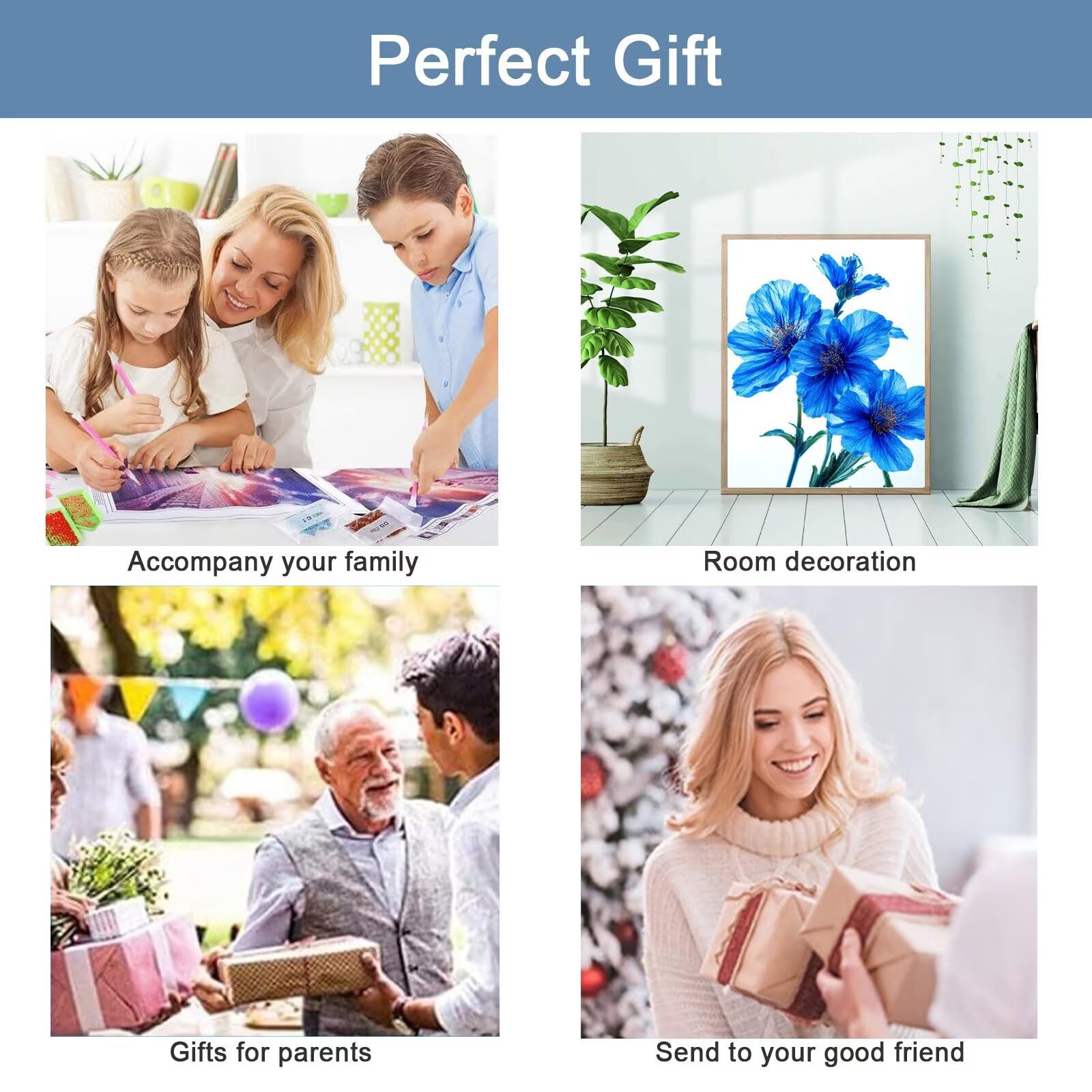 5D DIY Diamentowe Malarstwo Pełny Zestaw Kwiatów, Niebieski Obraz Diamentowy Obraz Diamentowy, DIY Diamenty Kryształ Sztuka Dzieci Haft Ścieg krzyżykowy z akcesoriami do dekoracji wnętrz Prezent 80 x