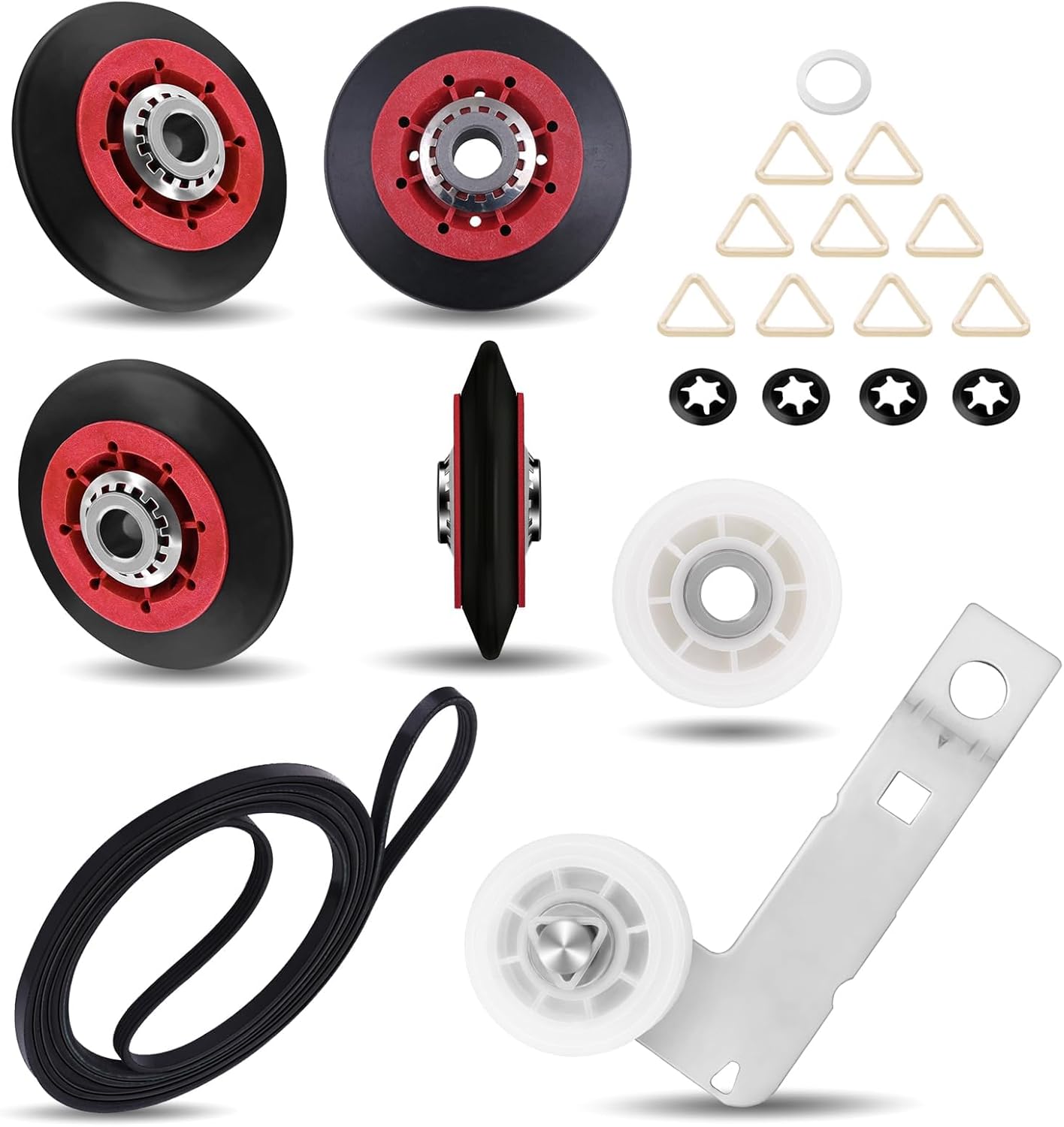 WED5500XW0 WED9150WW1 Dryer Drum Roller Repair Kit Fit for Whirl-pool WED9200SQ1 WED9550WW1 WED8000DW3 GEW9250PW1 WED9470WW1 WED86HEBW0 WGD9200SQ1 WED9050XW0, with Dryer Drum Roller Kit & Idler Pulley