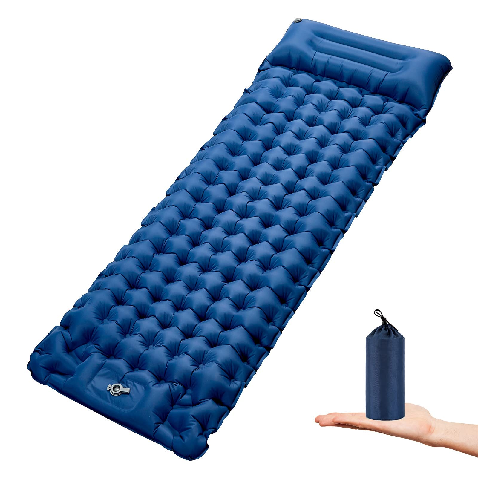 Camping Sleeping Pad Ultralight Sleeping Mat with Pillow, Extra Thick Compact Camping Mat with Built-in Pump Foot Press Inflatable Sleeping Pads for Camping, Backpacking, Hiking, Durable & Waterproof