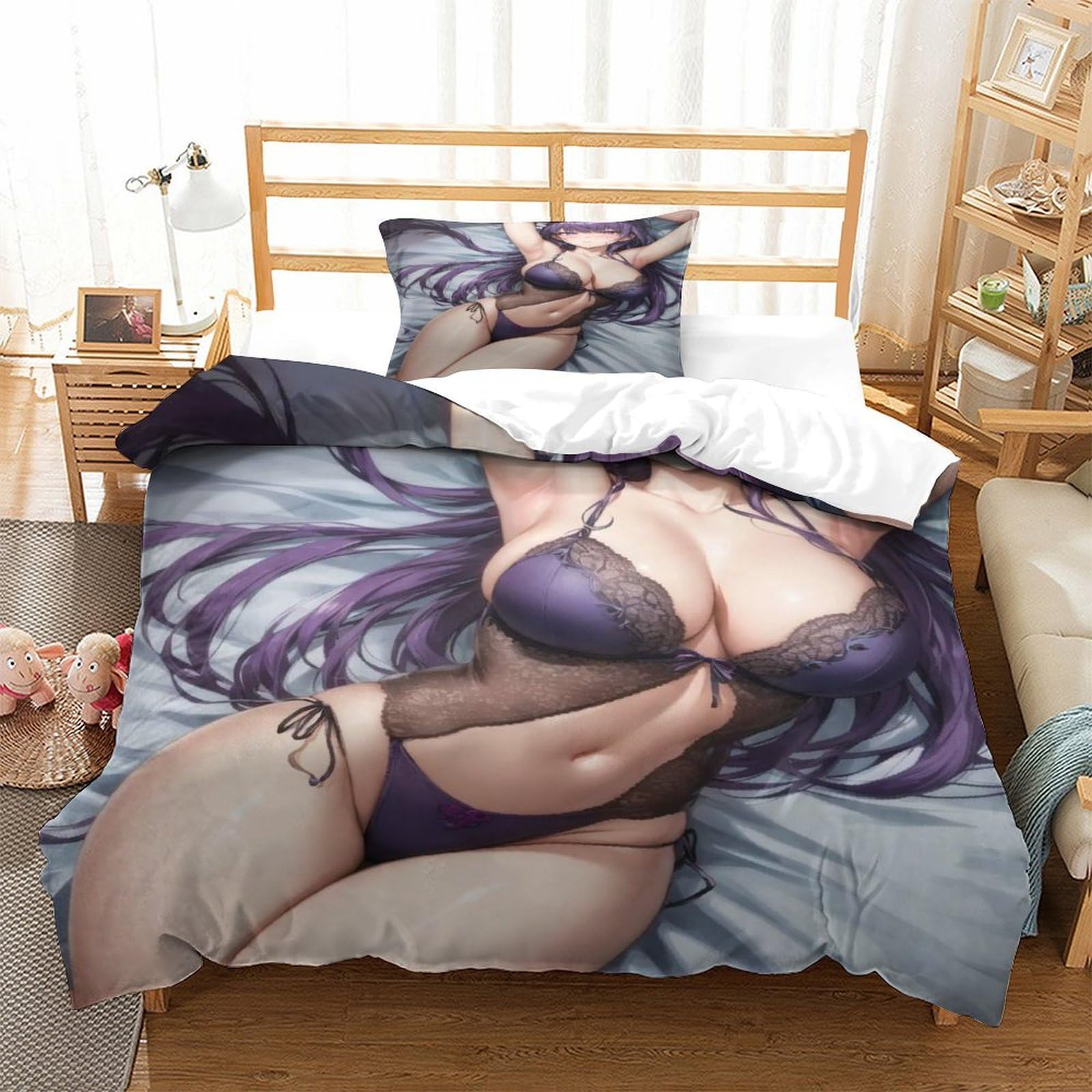 QDZHCPMYK Sexy Woman 3Pcs Bedding Set Printed Quilt Cover,3D Duvet Cover for Boys Adult, Microfibre, with Pillowcases Easy Care Microfiber Comforter Cover Hidden Zipper Single（135x200cm）