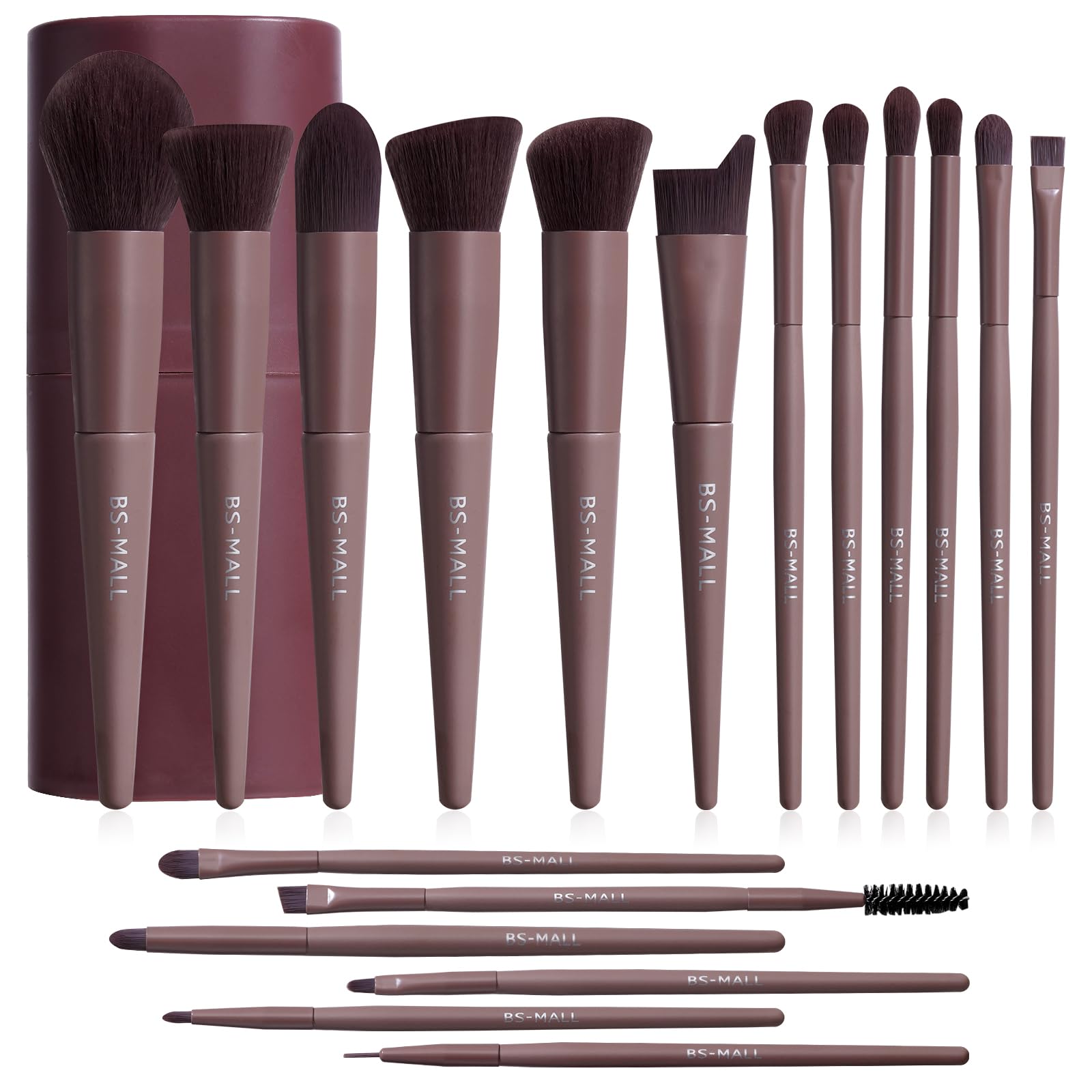 BS-MALL Makeup Brush Set 18 Pcs Premium Synthetic Foundation Powder Concealers Eye shadows Blush Makeup Brushes with black case (): D-Brown
