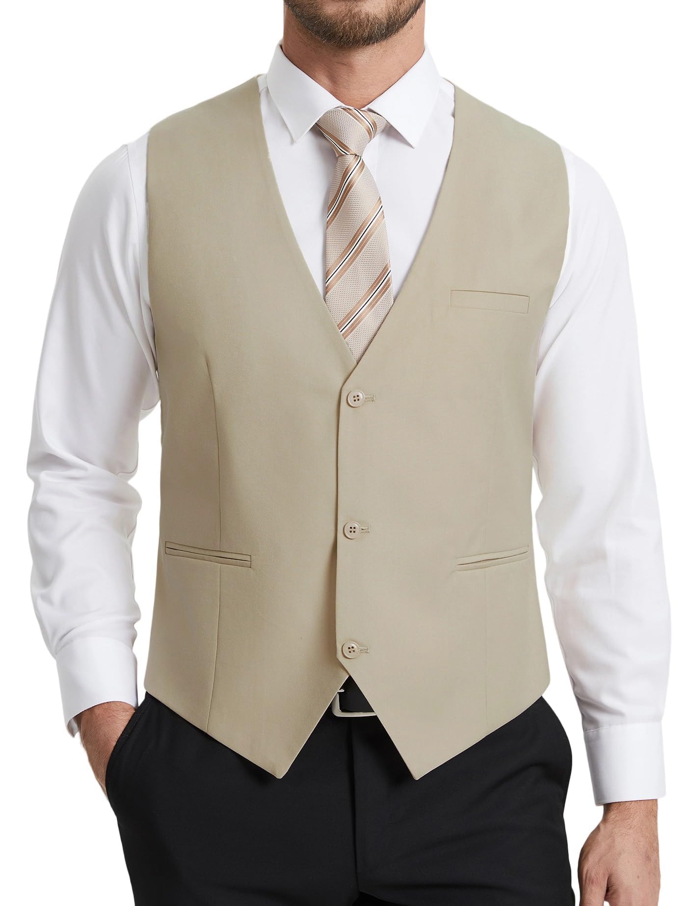 HISDERN Chaleco Traje Hombre Elegante Formal Clásico Color Liso Ajustable Chalecos de Vestir Hombre con 3 Botones Bolsillo para Boda Ceremonias Fiesta Negocio Eventos Regular Fit S-4XL