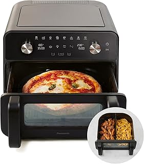 Panasonic NF-BC1000 Flex Air Fryer with Viewing Window, XL Flexible Basket, Basket Divider, 9.6L, 30°-230°C, Gentle Steam, 8 Presets, Easy Clean, Black