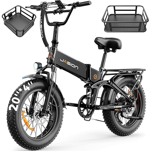 Jasion X Hunter/PRO Electric Bike for Adults,1800W/1400W Peak 20''Fat Tire Foldable Ebike,Folding E Bike Up to 80/70 Miles Range,720/624WH Removable Battery,30 MPH E Bike,Certified by UL2849