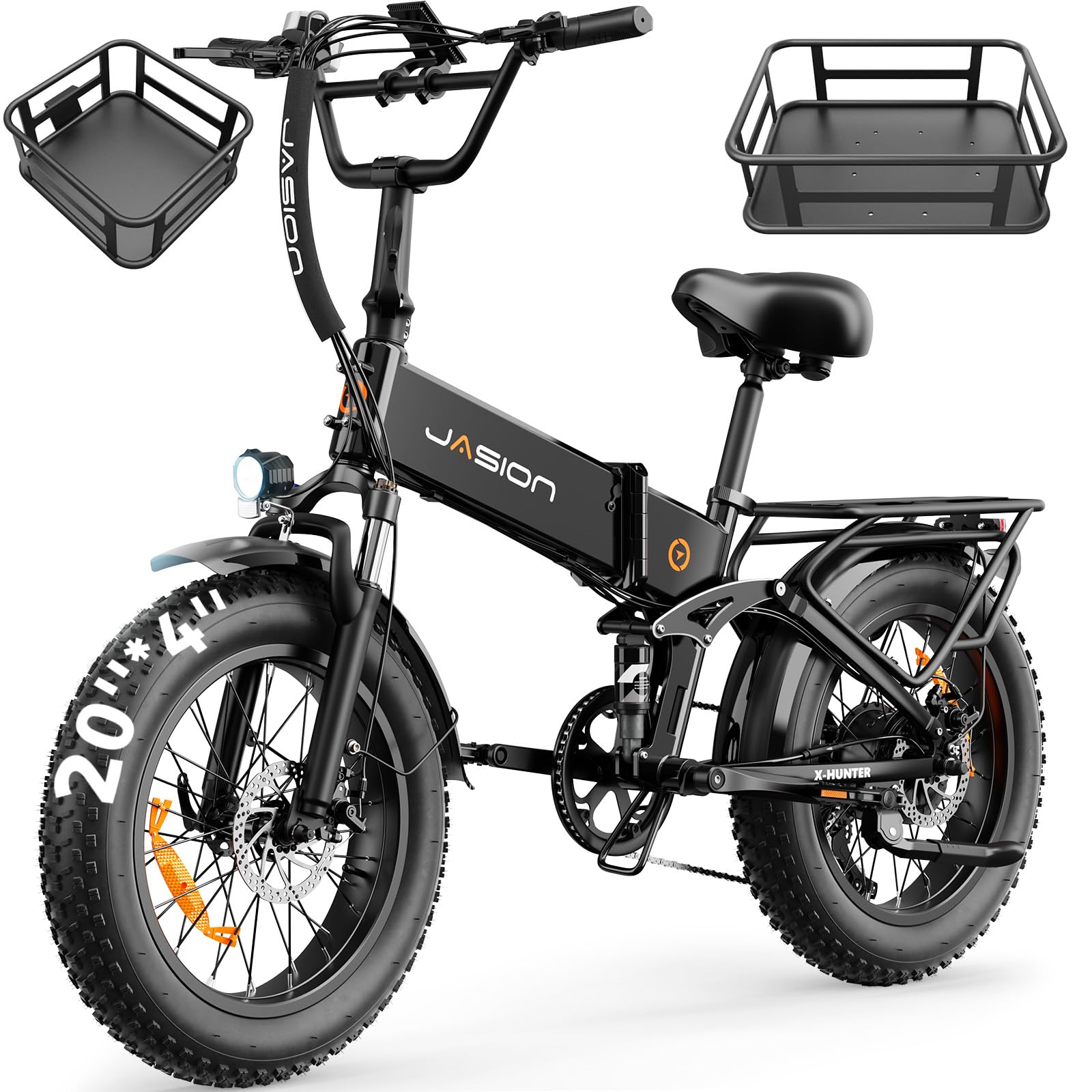 Jasion X-Hunter/ST/PRO Electric Bike for Adults,1800W/1400W Peak 20''Fat Tire Foldable Ebike,Folding E Bike Up to 80/70 Miles Range,720/624WH Removable Battery,30 MPH E Bike,Certified by UL2849