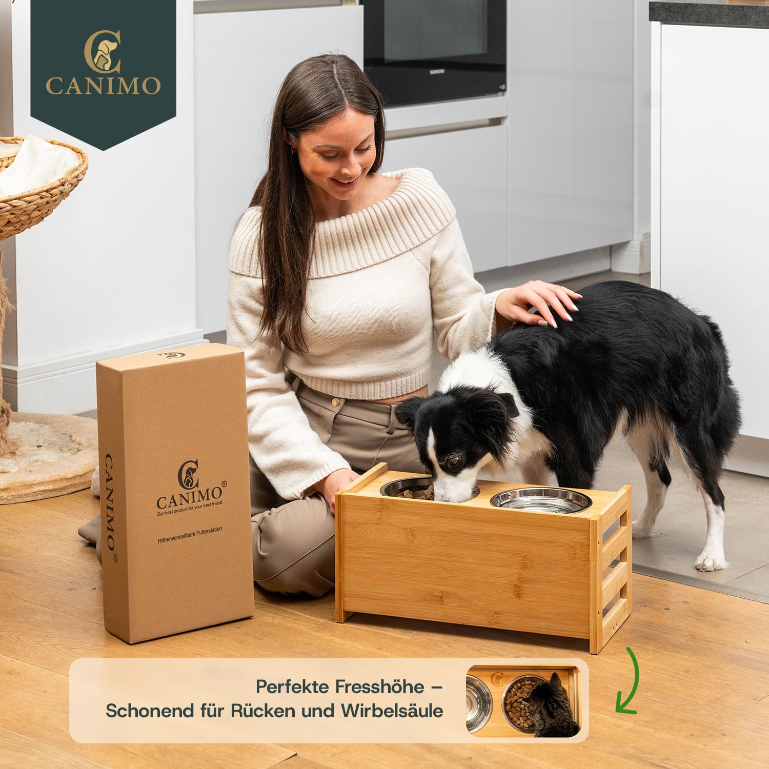 Hundenapf erhöht - Für Kleine Mittlere Große Hunde ergonomische Fresshaltung, Premium Futterstation Hund entlastet Wirbelsäule und Nacken, erhöhter Futternapf Hund