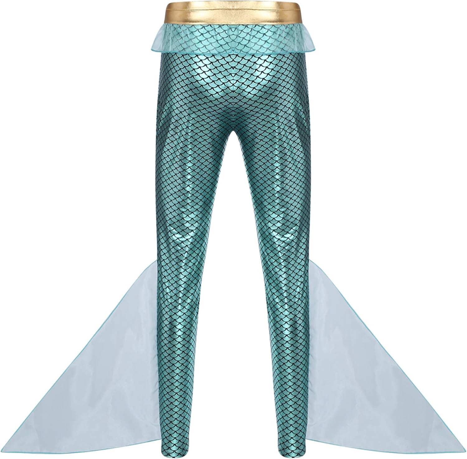 Men King of The Seas Mermaid Costume Sea God Shiny Fish Scales Print Leggings Pants