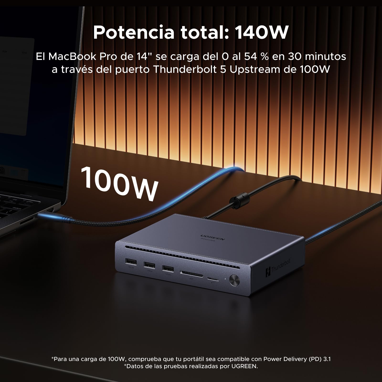 UGREEN Maxidok Thunderbolt 5 Docking Station USB C 10 en 1 Doble Pantalla | 2 TBT5, 120Gbps, 1 DisplayPort 8K60Hz, Múltiples USB-A 3.2 10Gbps, RJ45 Gigabit, Lector SD TF 4.0, M.2 SSD, 110W Máx Carga