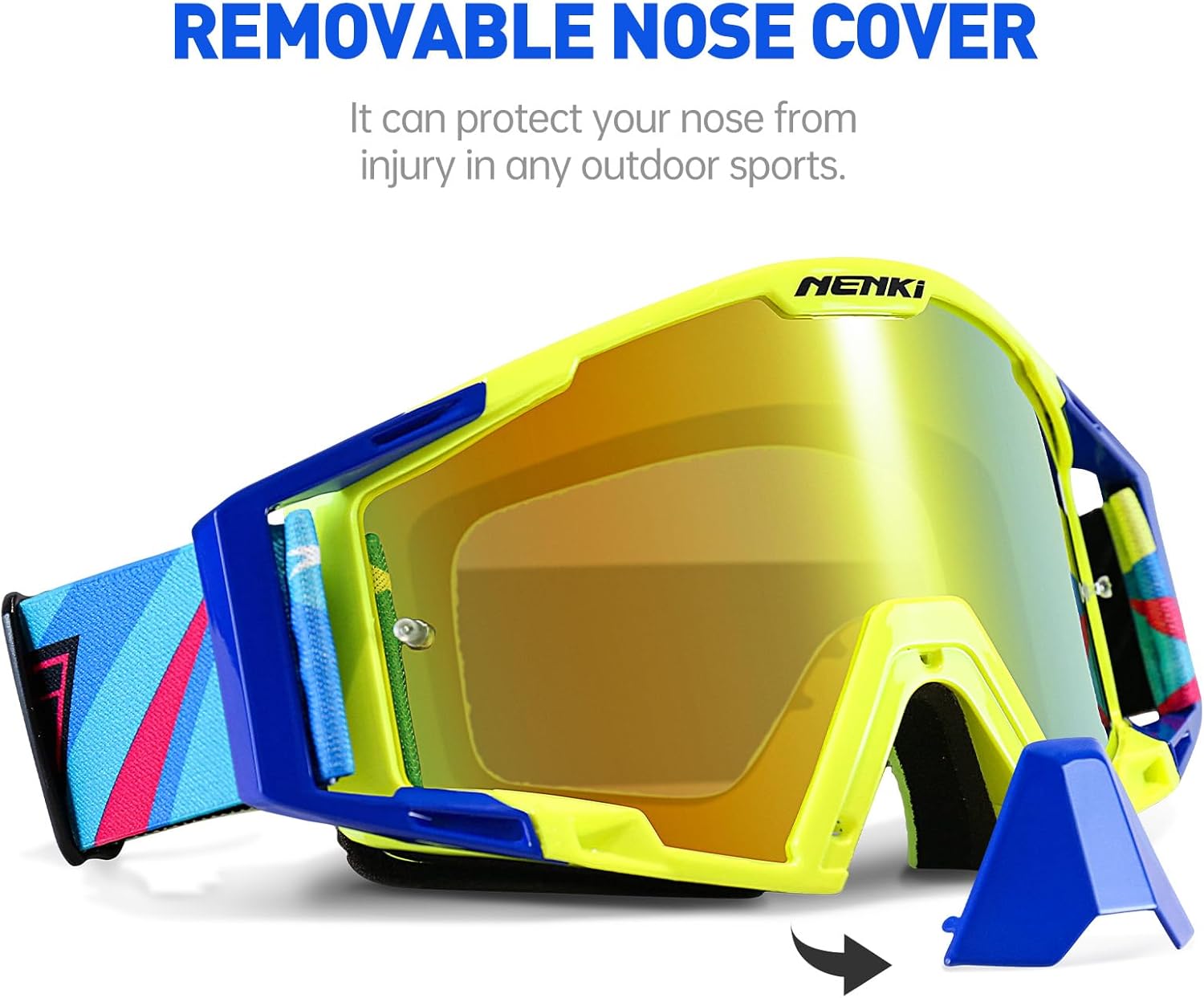 Motocross Goggles with Nose Guard, Anti-Fog OTG Dirt Bike Glasses for Men & Women, UV Protection Off-Road Eyewear - Image 6