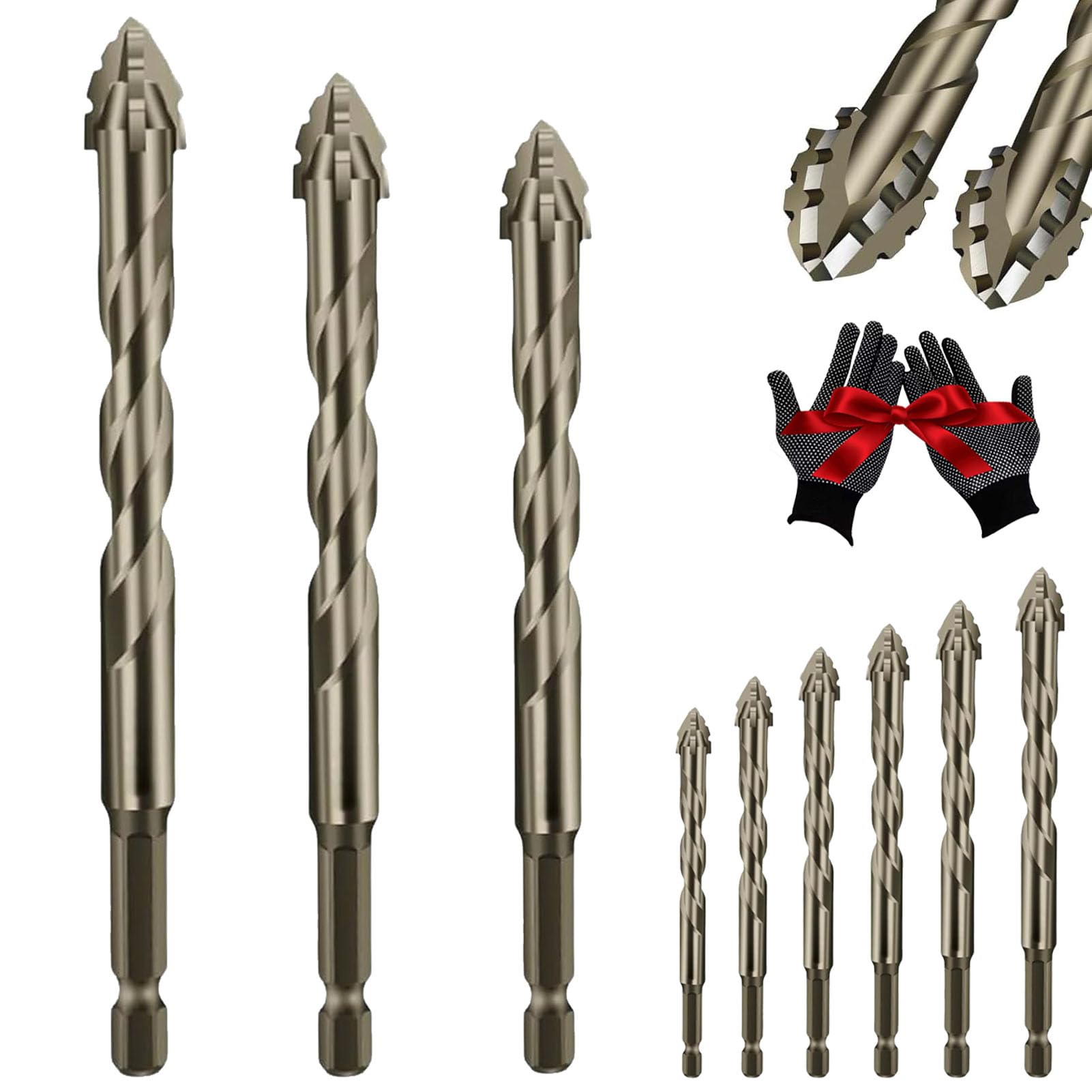 High-Strength 4-Flute Serrated Eccentric Drill Bit Kit, Four Blade Serrated Eccentric Drill Bits, Multifunctional Triangular Drill Bit, for Stone,