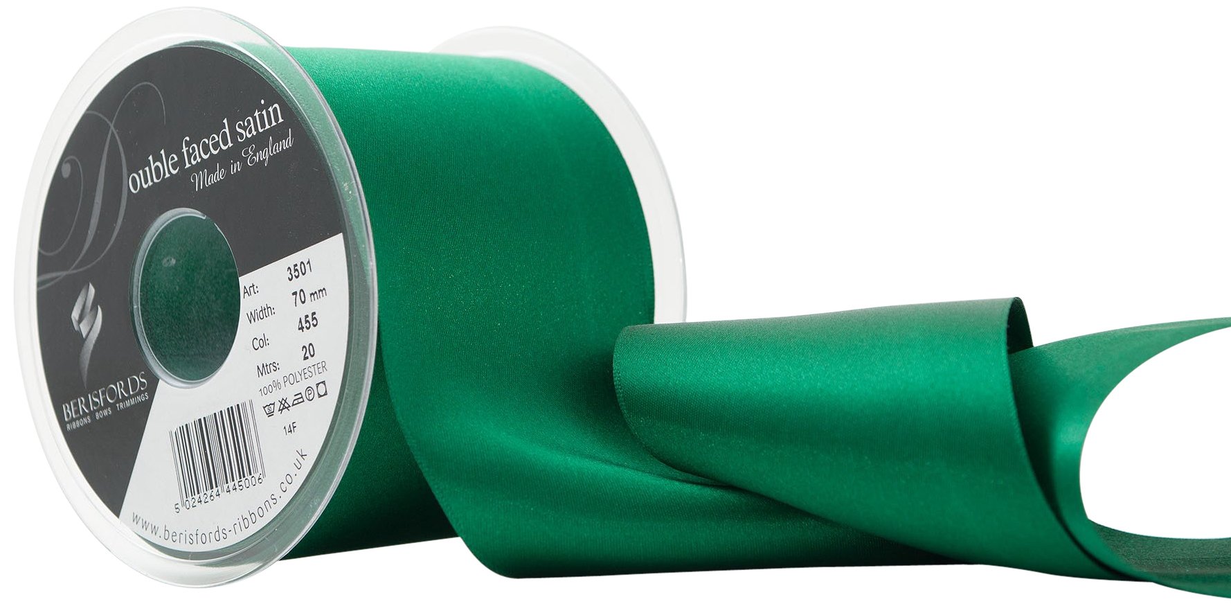 Berisfords Double Faced Satin Ribbon, Hunter Green, 70 mm Width, 20 metre Length