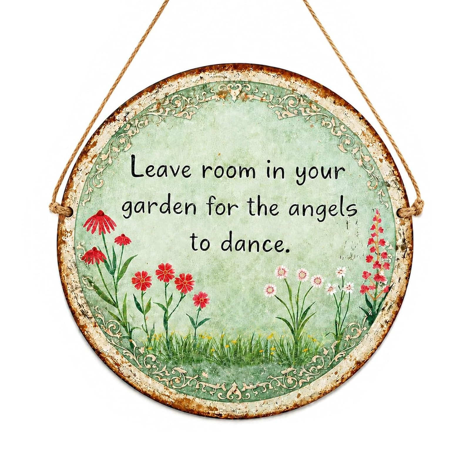 Angel Dance Round metal Sign, Heartfelt Garden Quote Round Sign (#L)