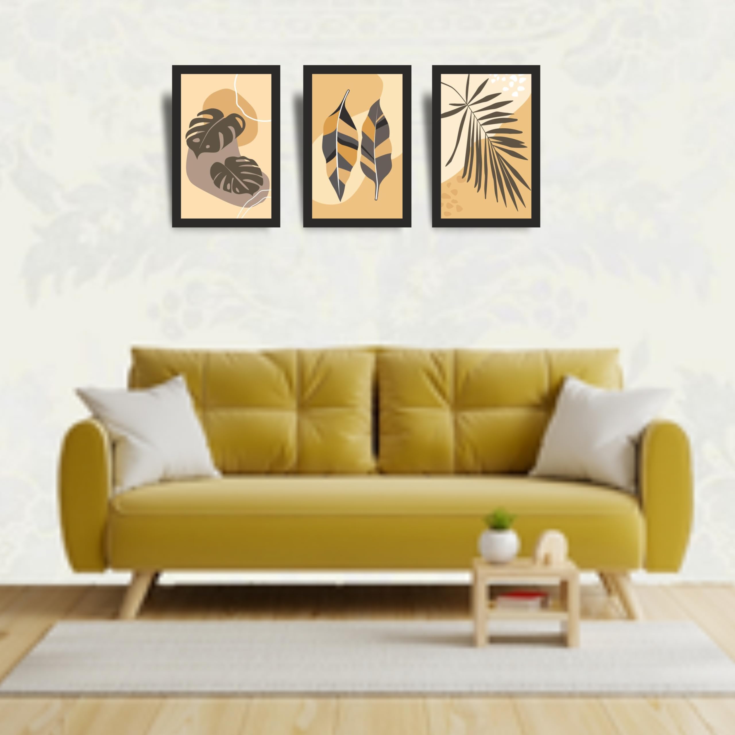 Minimal Botanical Leaf Wall Art Set of 3 Frames
