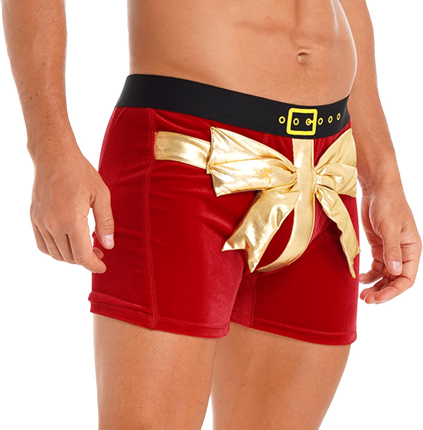 Men's Velvet Big Bowknot Boxer Briefs Christmas Holiday Santa Claus Shorts Underwear