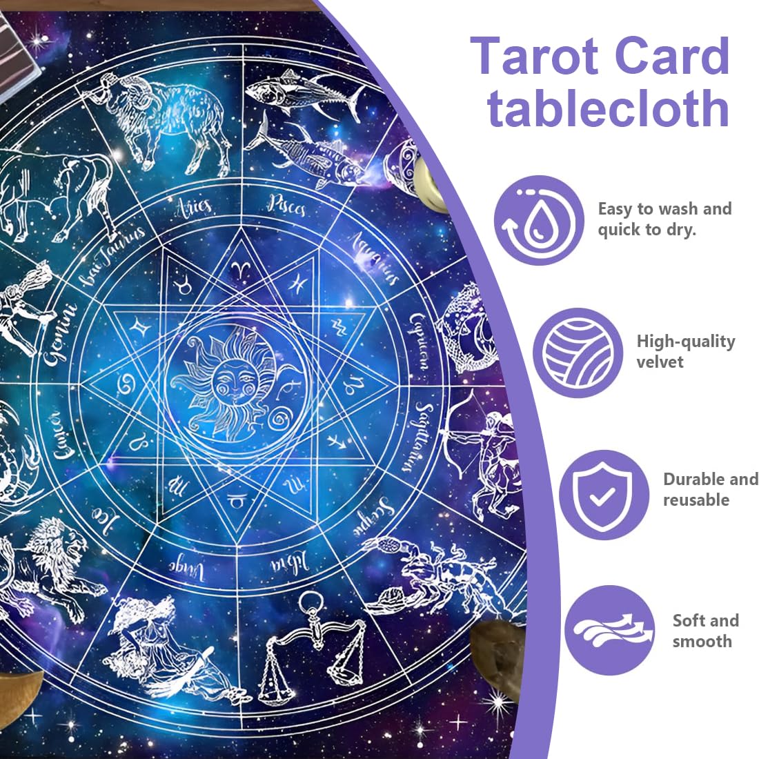 1 Pezzi Tappeto Divinatorio - Tovaglia per Carte Oracoli e Tarocchi - Panno d'Altare in Poliestere per Praticare Cartomanzia e Pendolino Esoterico, per Gioco Festa E Festival
