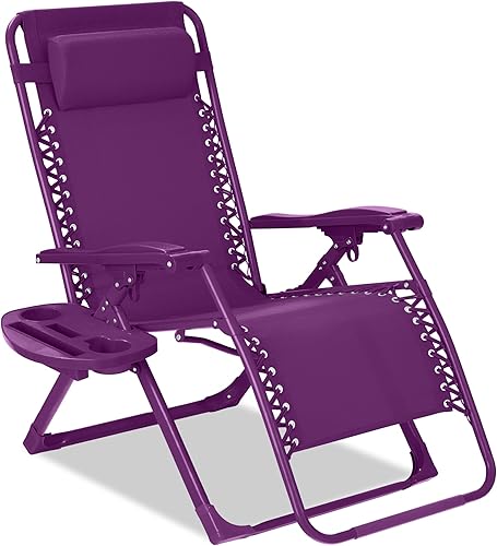 Vista 16 de Best Choice Products Silla ajustable de gravedad cero, reclinable plegable de color monocromático con bandeja lateral, reposacabezas - Chili