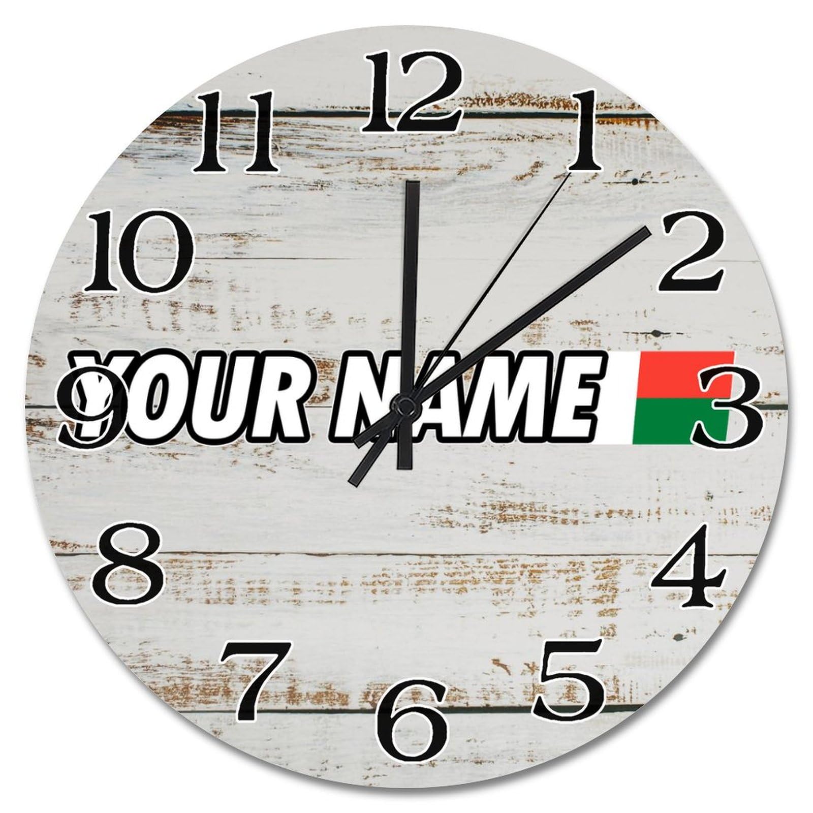 Horloge murale en bois drapeau Madagascar personnalisable 38 cm