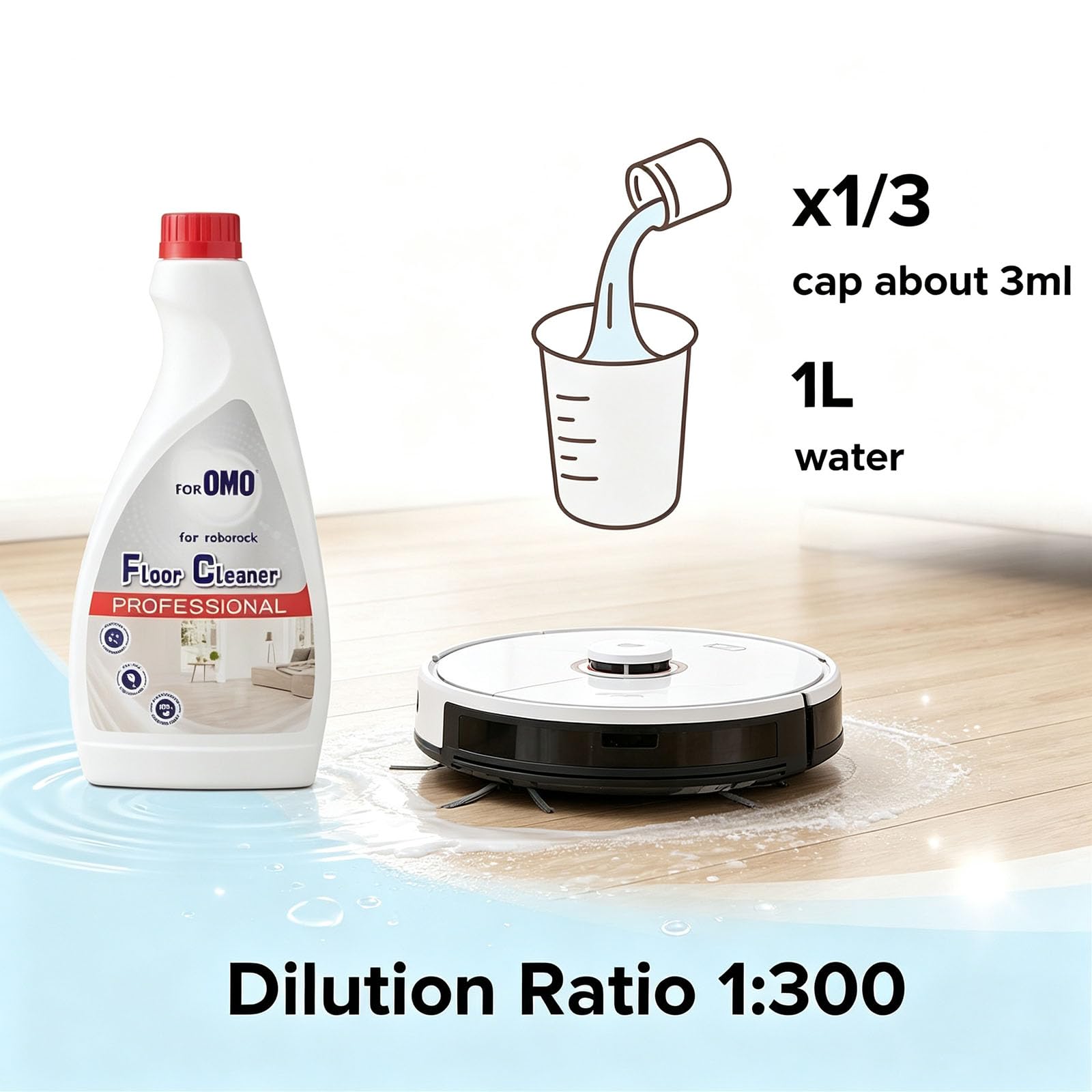 Solution de nettoyage de sol multi-surfaces 480 ml compatible avec tous les aspirateurs Roborock Dyad Pro/S7 Pro Ultra, parfum d'arbre à thé, parfum doux