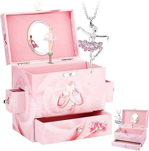 RR ROUND RICH DESIGN Joyero musical para niñas con tema de bailarina color rosa