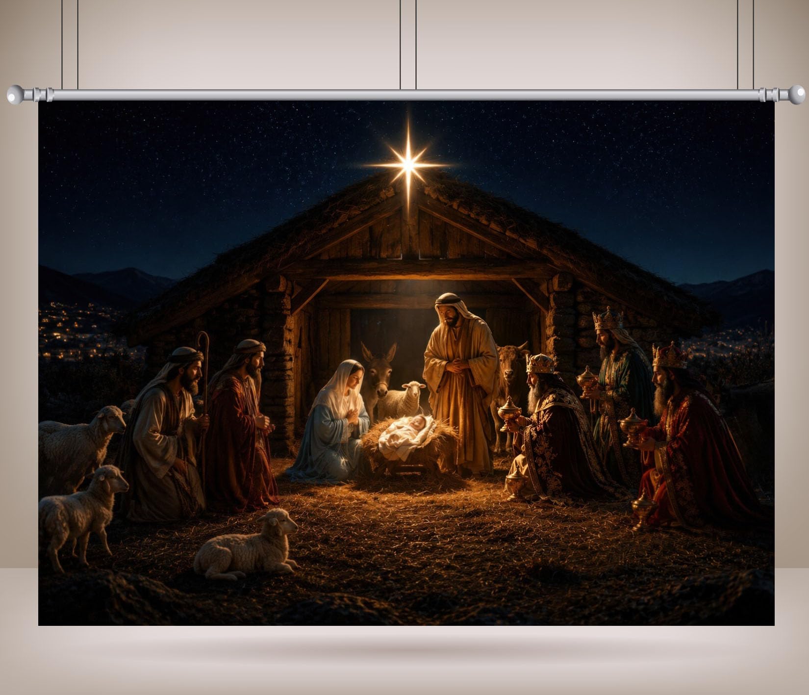12x10FT (3.6x3m) Presepe Alla Luce Della Stella Sfondo Fotografico