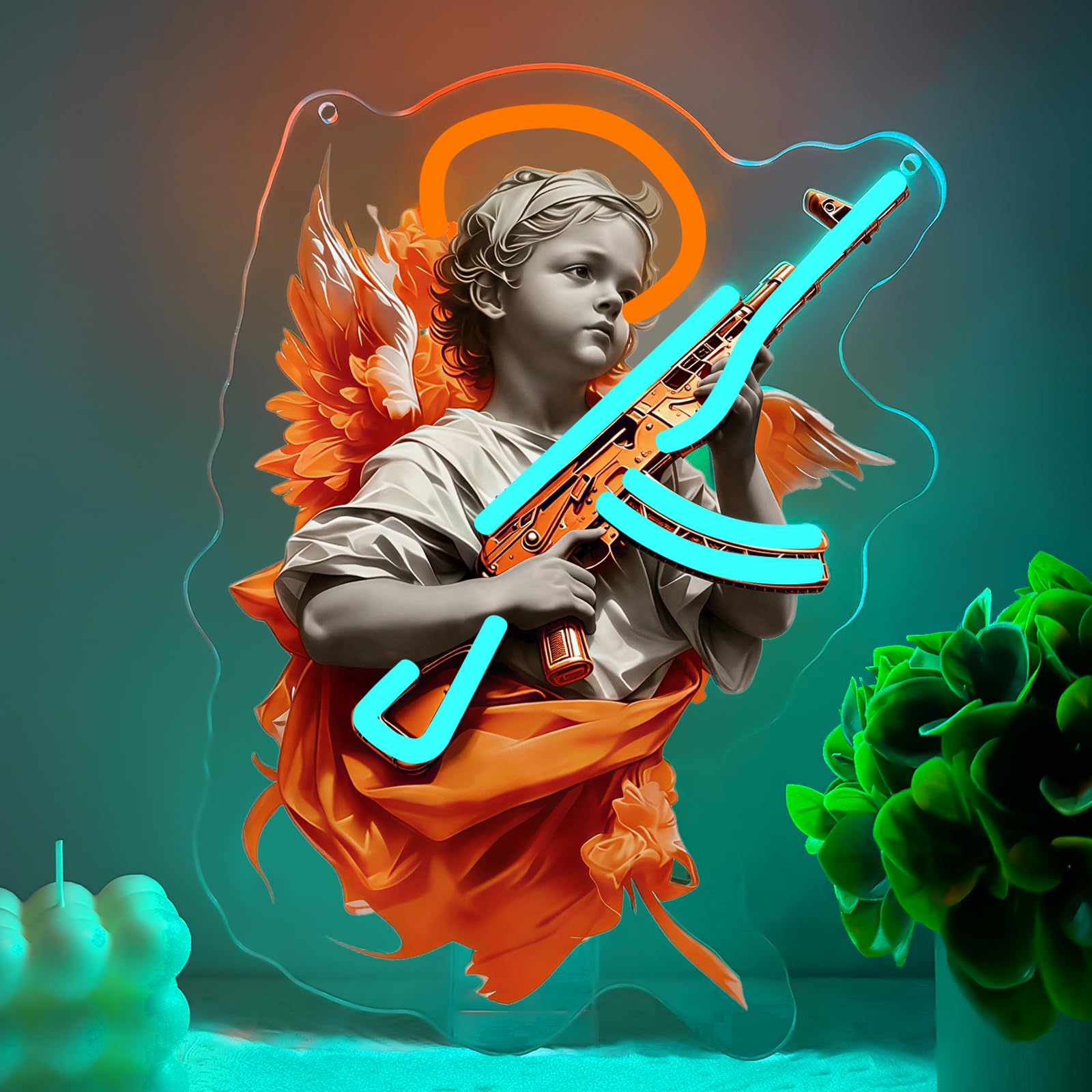 Engel Neon Schild Angel mit Pistole LED Schild für Wand Anime Neon Licht Lampe USB Power Dimmbar für Game Zone Zimmer Man Cave Spielzimmer War Game Geschenke für Jugendliche