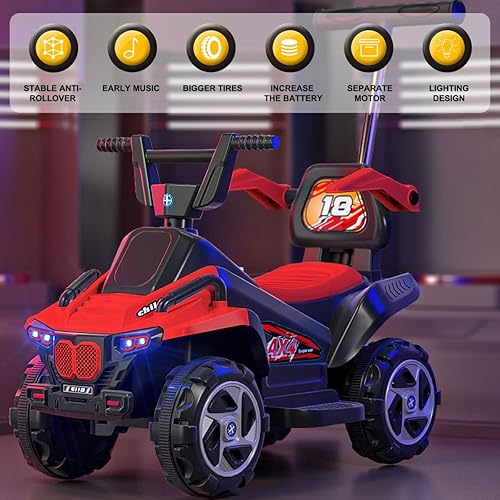 Miniatura 8 de ATV eléctrico para niños de 6 V, 4 ruedas con faros LED, juguete de paseo Bluetooth