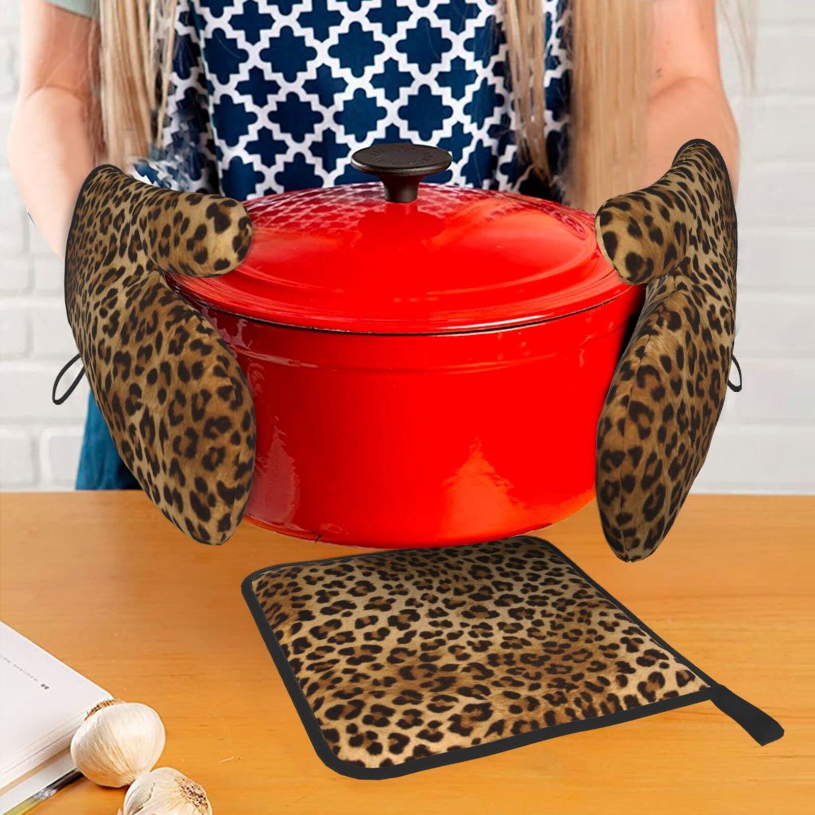 UHONEY Ofenhandschuhe & Topflappen Set Einhorn-Design, Hitzebeständig Bis 200°C, Rutschfest