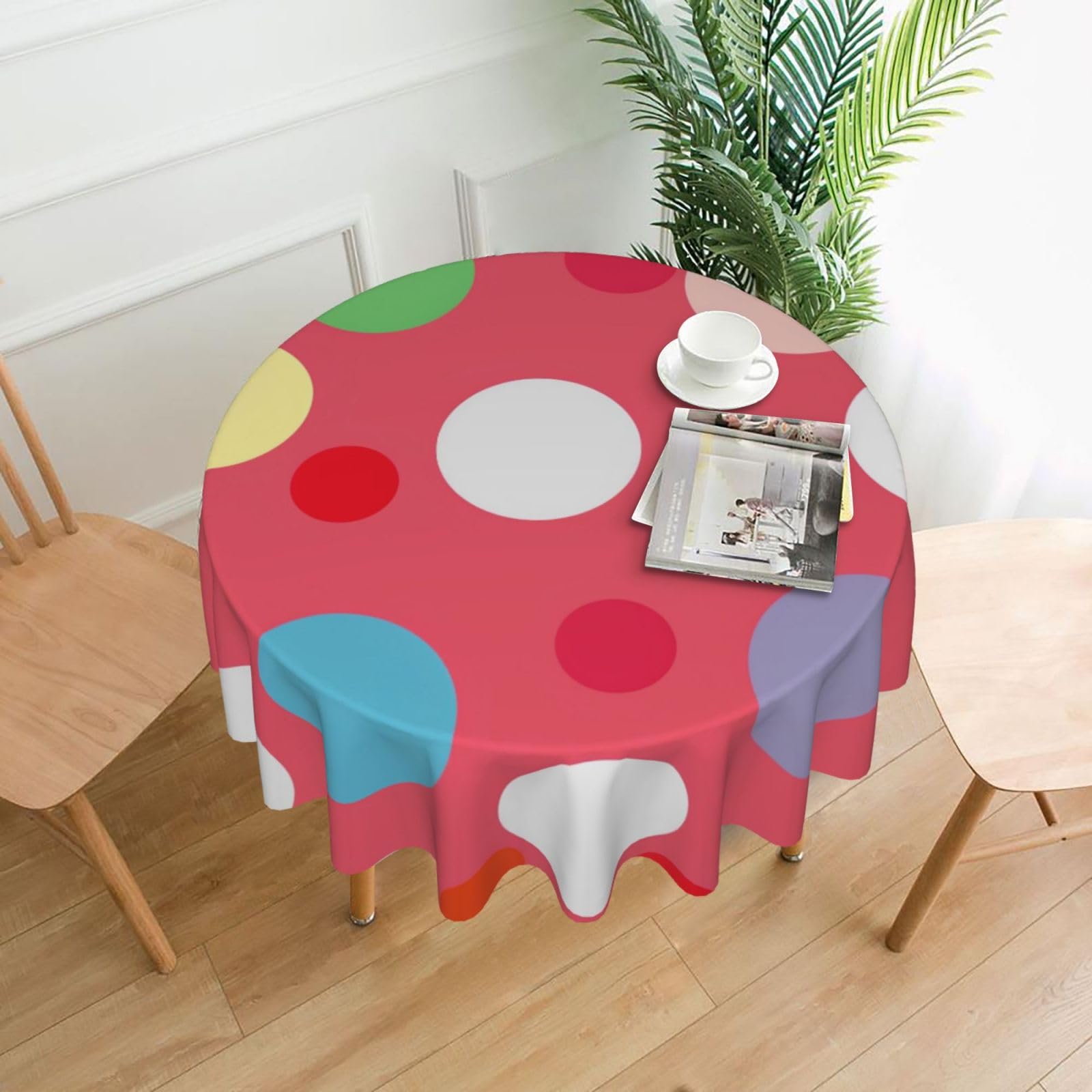 WPKJU Cute Polka Dot Printed Round Tablecloth 60 in Water Resistant Table Cover Washable Table Cloth for Dining Tables