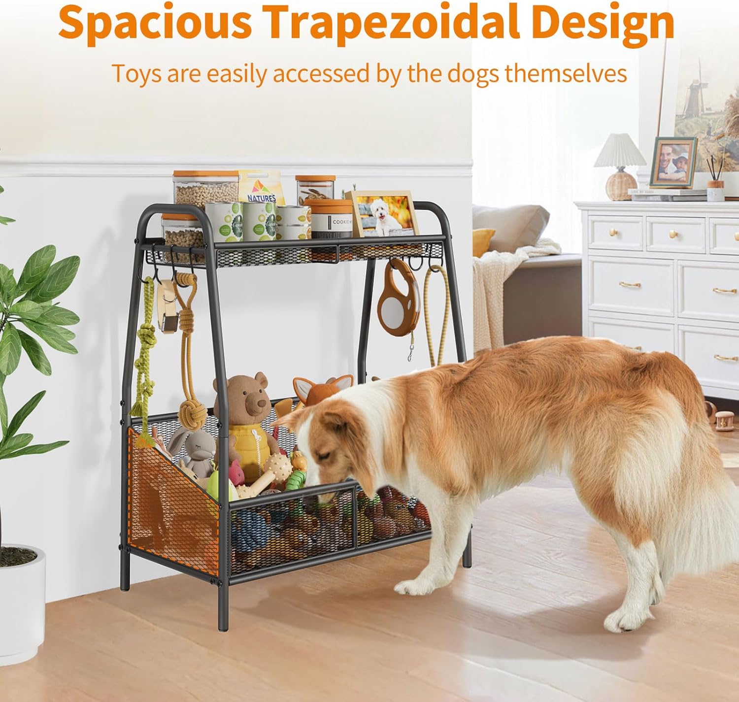 Full Metal Dog Toy Basket, 23.6"x11.2"x7.9" Large Dogs Toy Bin with Storage Organizer, Chew-Resistant Toy Box for Dog Stuff Accessories, Pet Toy Storage Holder for Cat Dogs Essential Supplies