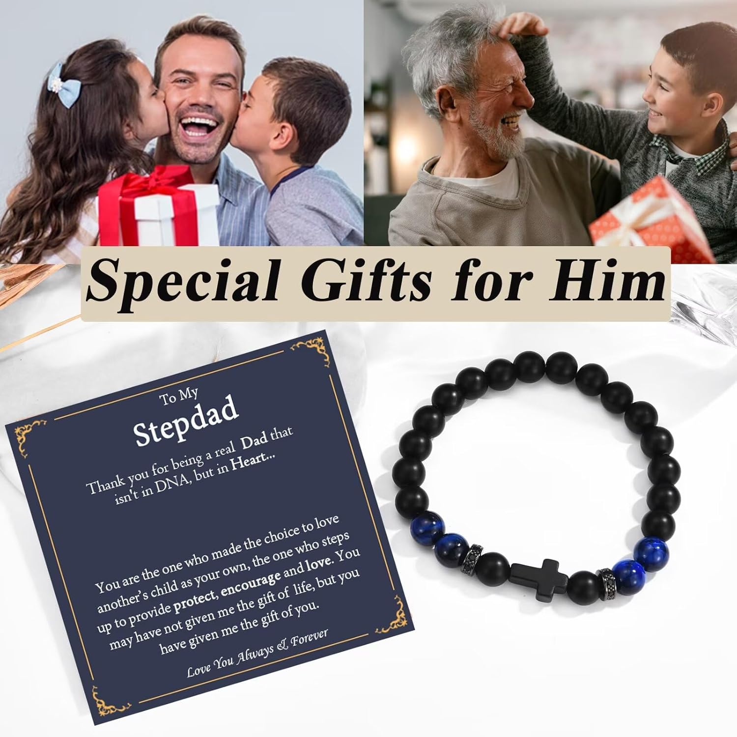 Fathers Day Gift for Bonus Dad, Stepdad, Grandpa, Daddy, Boyfriend's Dad Beaded Bracelet for Him on Birthday, Christmas - Image 2