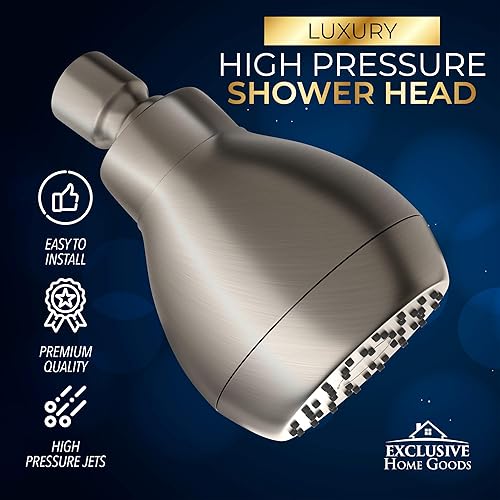 Miniatura 3 de Cabezal de ducha de alta presión, níquel cepillado, potente cabezal de ducha de baño de lujo con fuerte flujo de pulverización y pequeñas boquillas