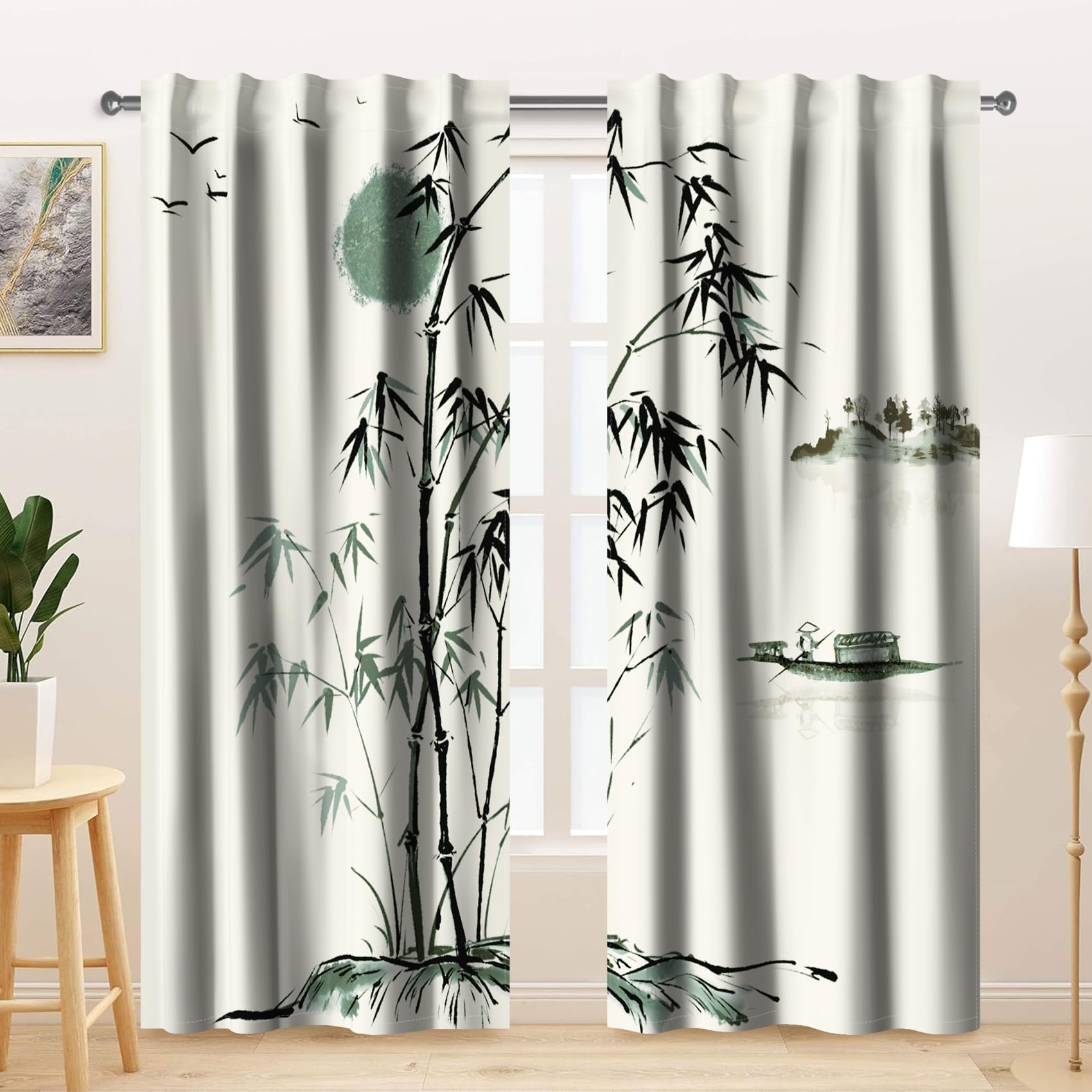 Kzzfqxb 107x160cm 2 Panels Chinese Painting Curtains - Image 2