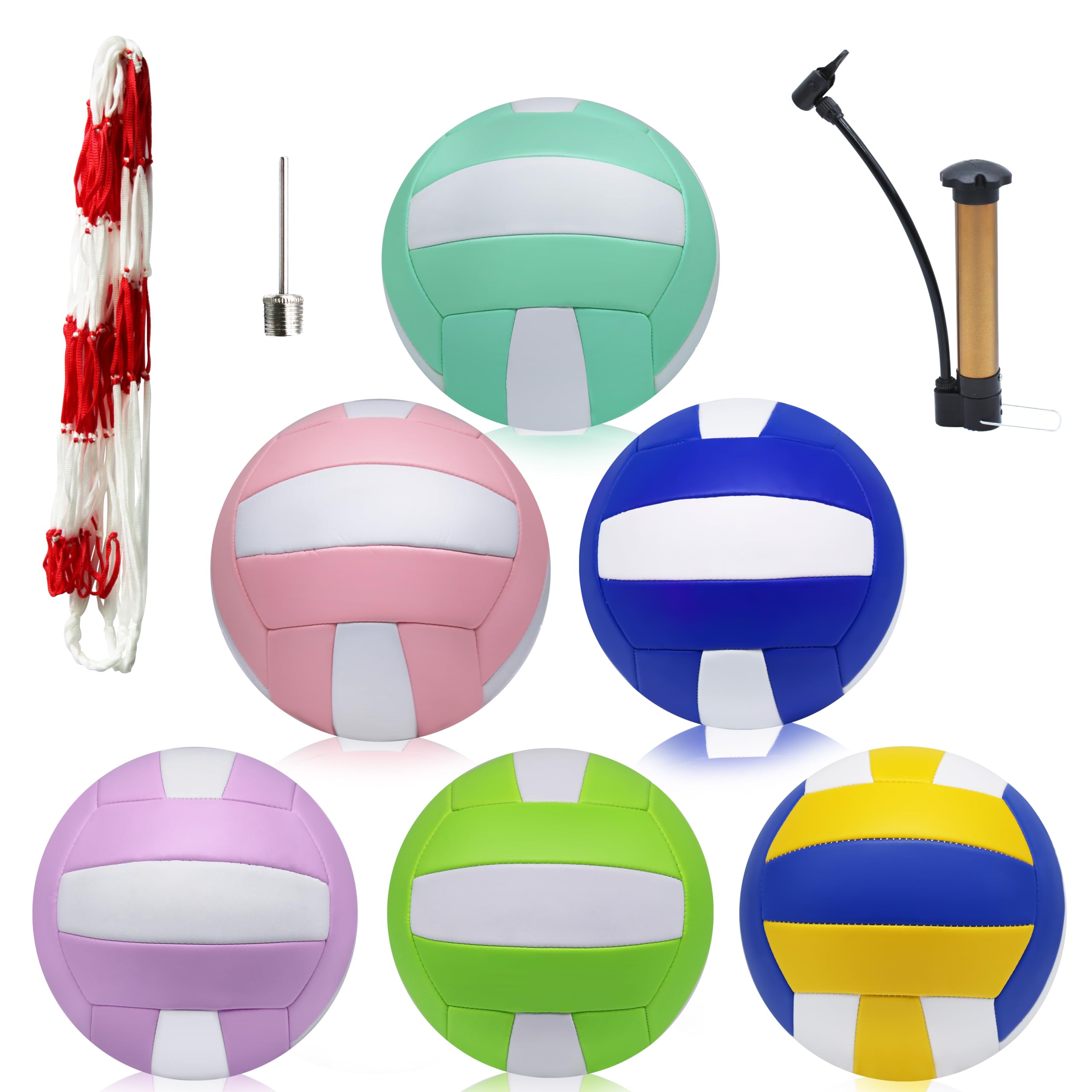 Magicorange Volleyball, 6 Pack Official Size 5 Volleyballs- PU Leather Indoor Outdoor Soft Touch Recreational Volleyballs for Beach Play, Game,Gym,Training -Includes Ball Pump