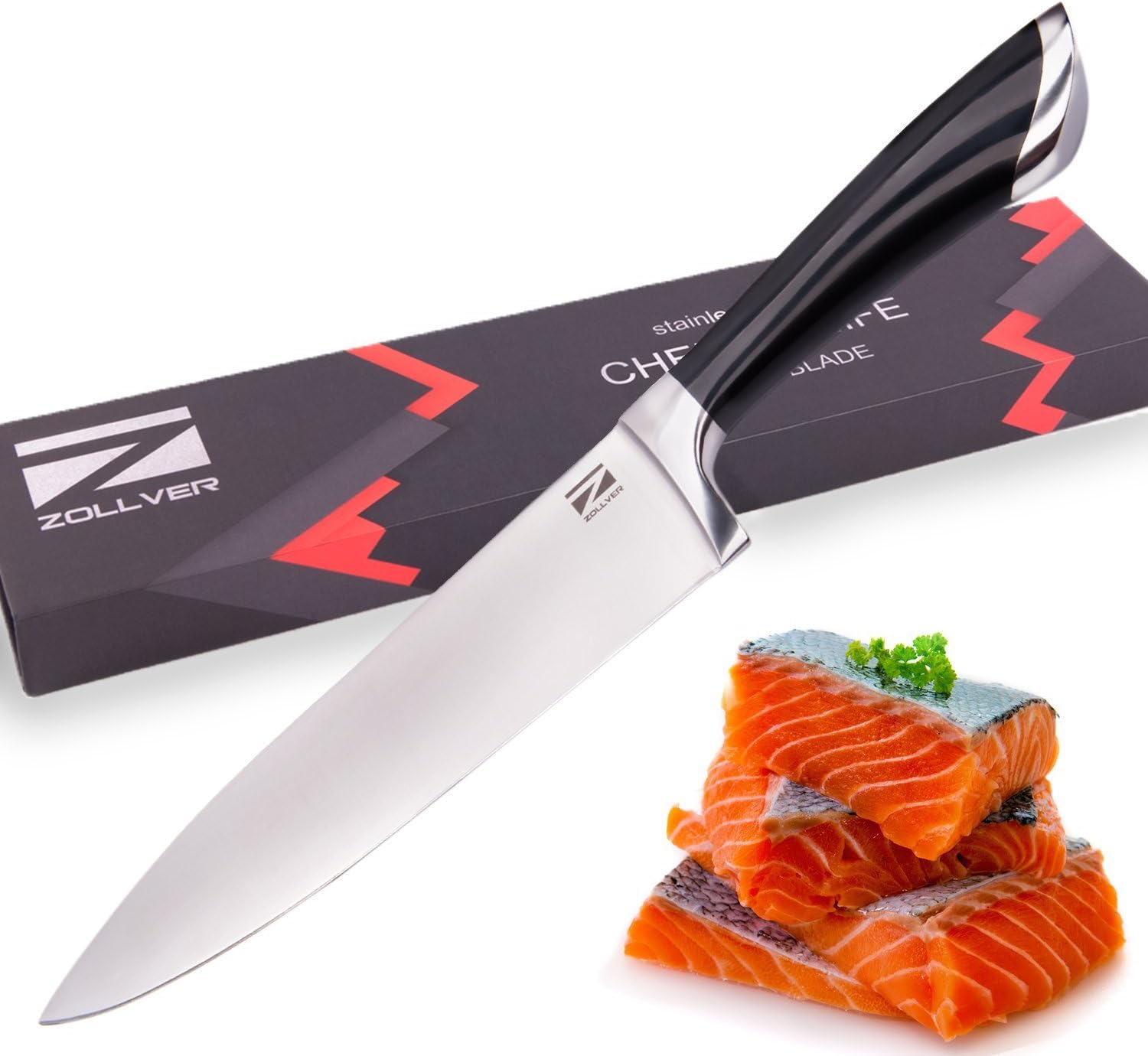 Chef Knife - Well Balanced & Easy to Grip 8-Inch Kitchen Knife with Solid Ergonomic Handle & Protective Bolster - Forged Stainless Steel Blade is Sharp out of the Premium Gift Box