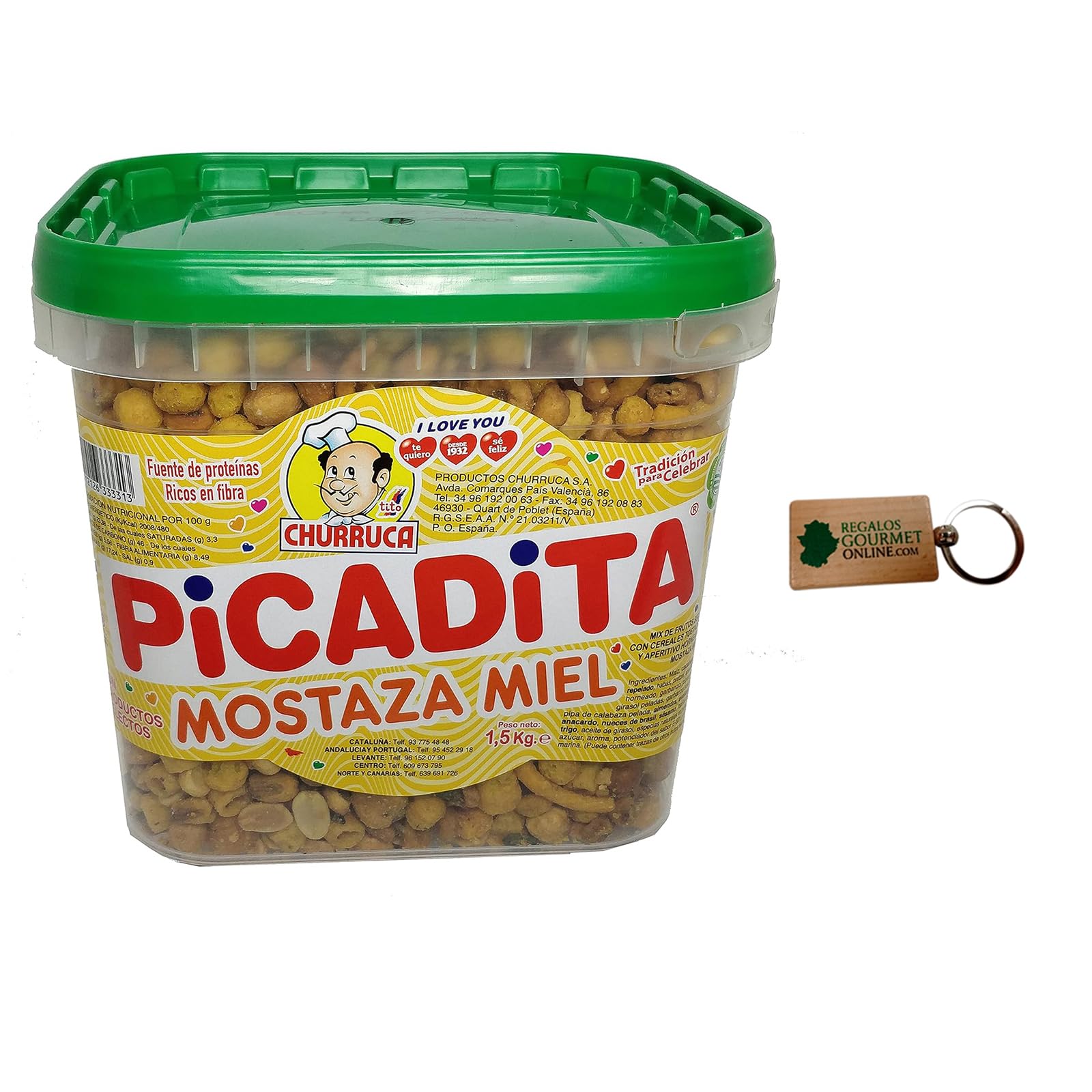 Cubo Churruca Picadita Mostaza y Miel con llavero Deliex - Cubo de 1,5 kg - Cóctel de frutos secos