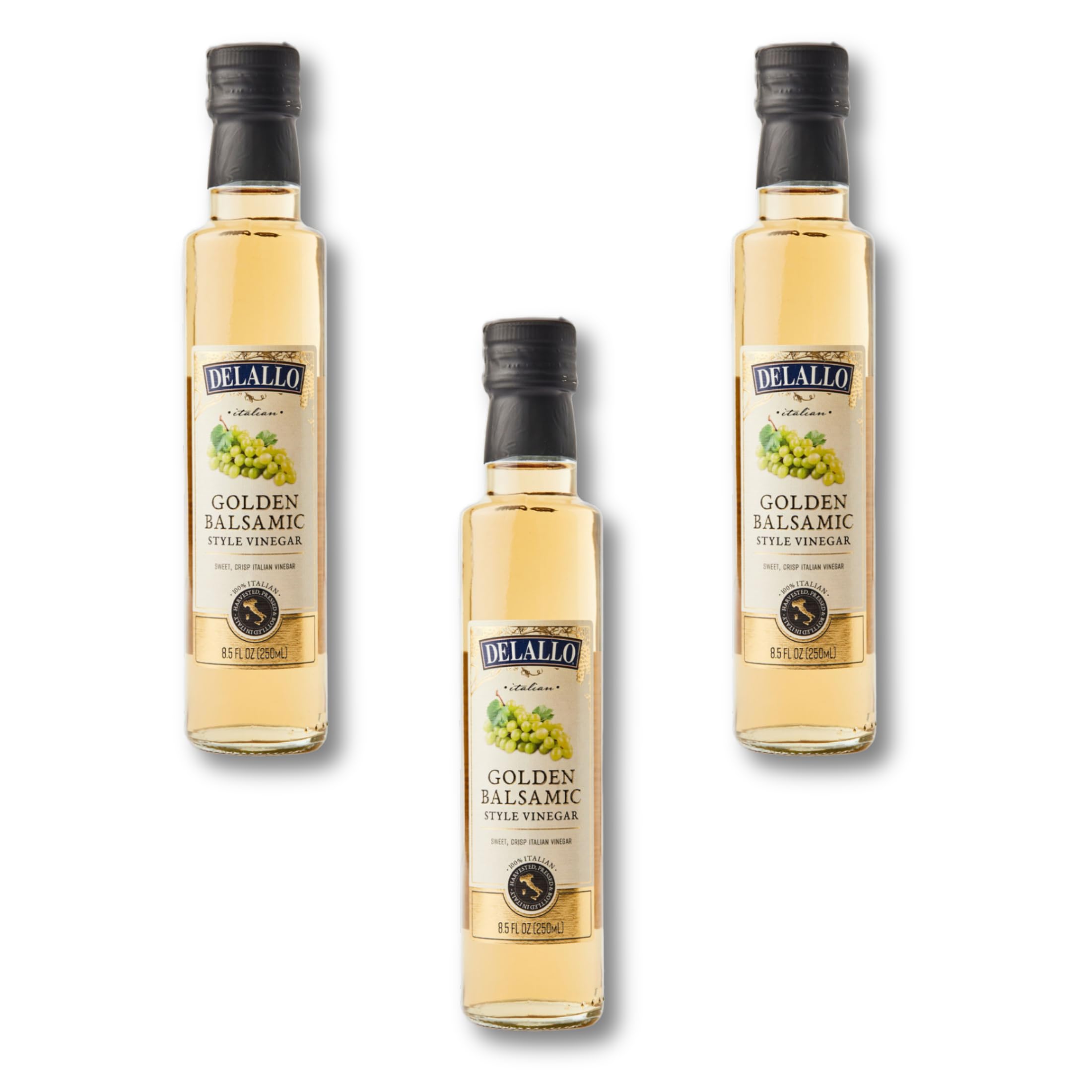 DeLallo Golden Balsamic Vinegar, Made in Italy, Light Tangy Sweet Flavor, For Dressings and Marinades, Non-GMO, Gluten-Free, Vegan, 8.5 oz Bottle, (3 Pack)