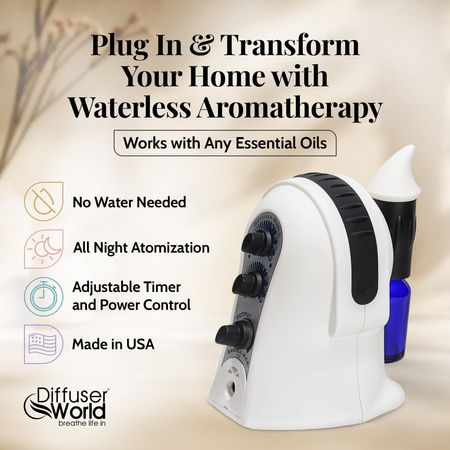 1000 Sq Ft Waterless Diffuser for Essential Oils, Made in USA Black Waterless Aroma Atomizer for Large Room Fragrance, Home Scent Machine, Air Aromatherapy Holiday - Image 3