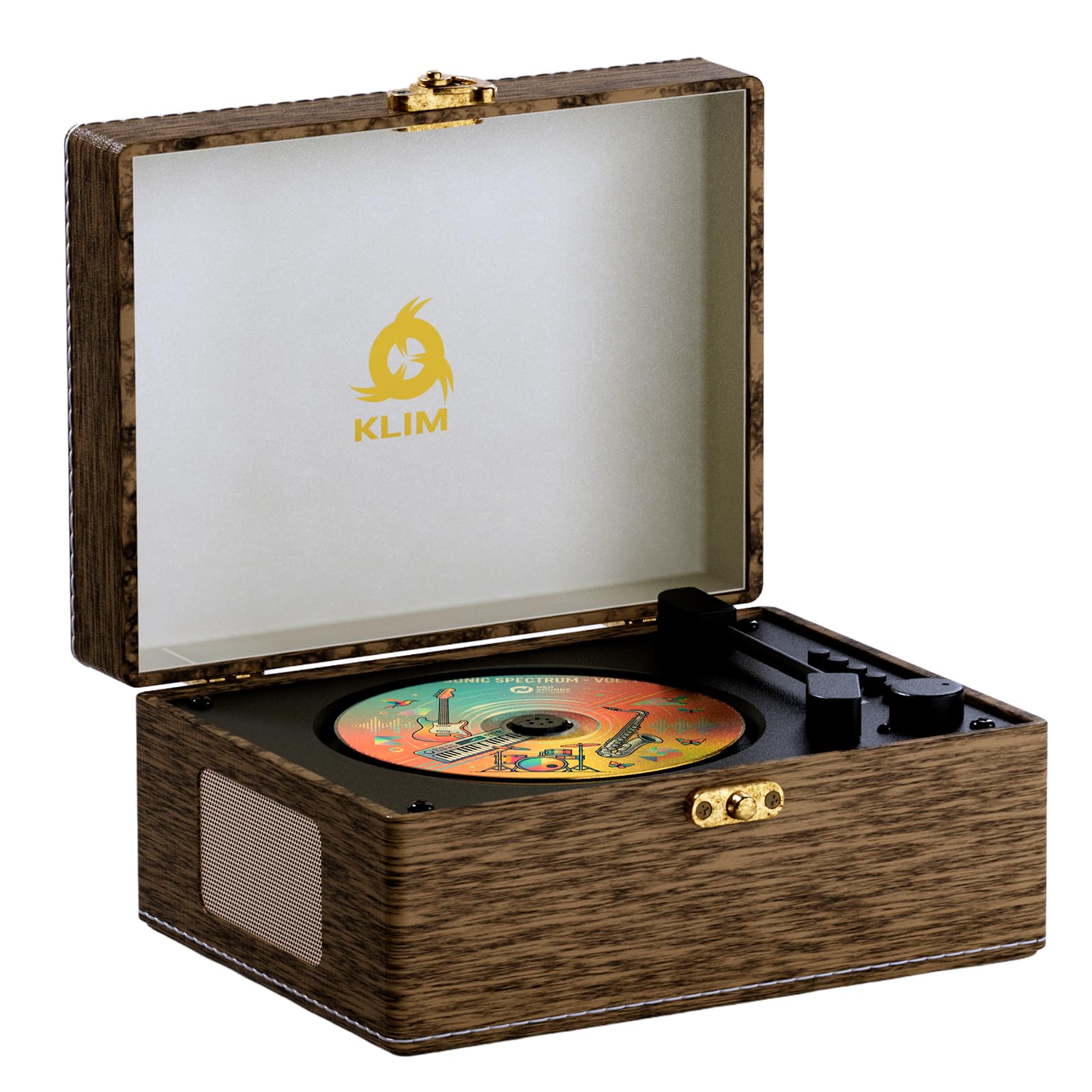 KLIM Retro CD Player – Reproductor CD portátil con Altavoces, Receptor Bluetooth, AUX, USB, Batería Recargable, Diseño Retro, Mini Cadena Compacta para Casa y Música – Madera