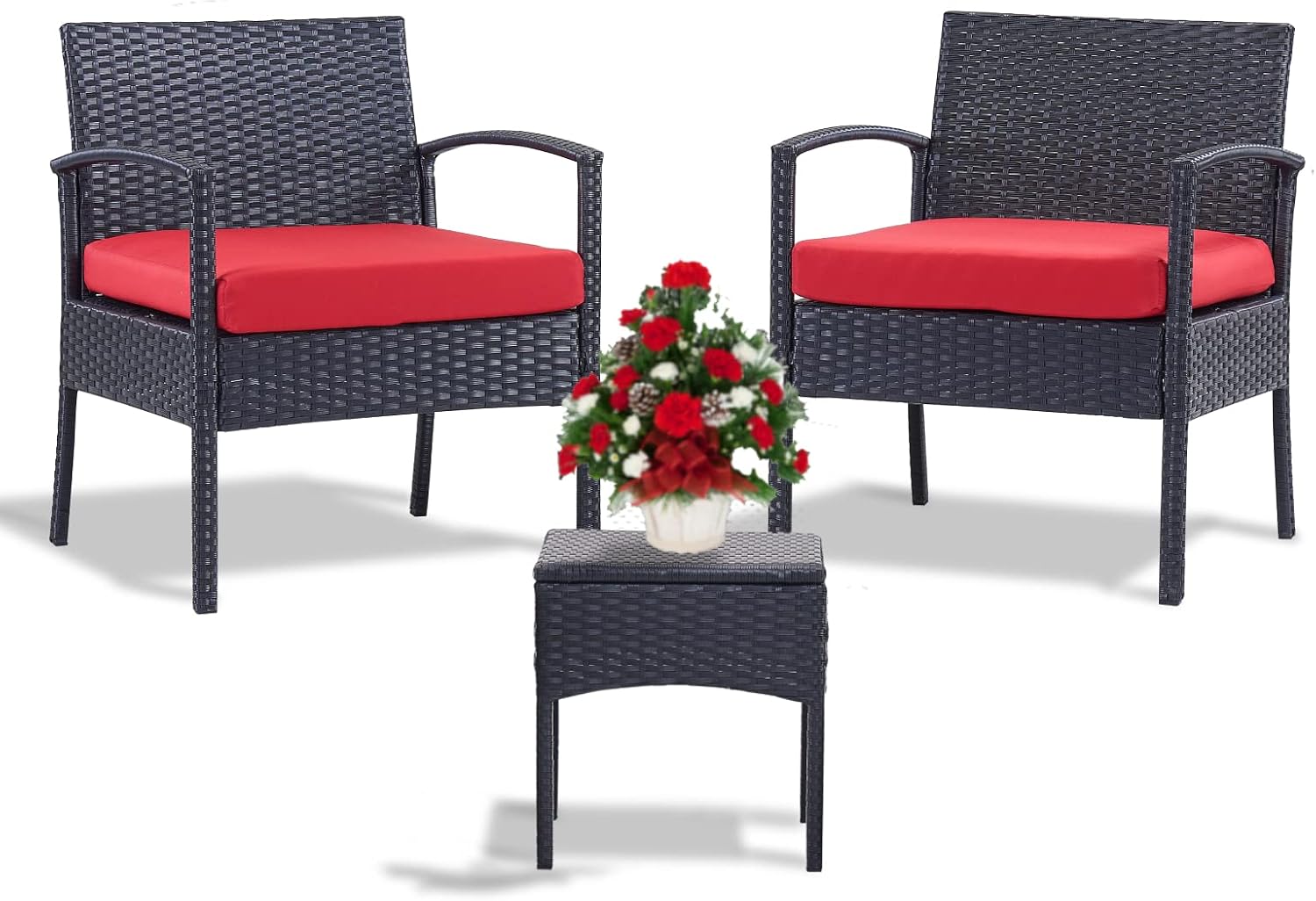 Leasbar Outdoor Chairs Set Bistro Set 3 Pieces Patio Conversation Set Furniture Set for Small Balcony Rattan Chairs and Table with Cushions Brown : Patio, Lawn & Garden