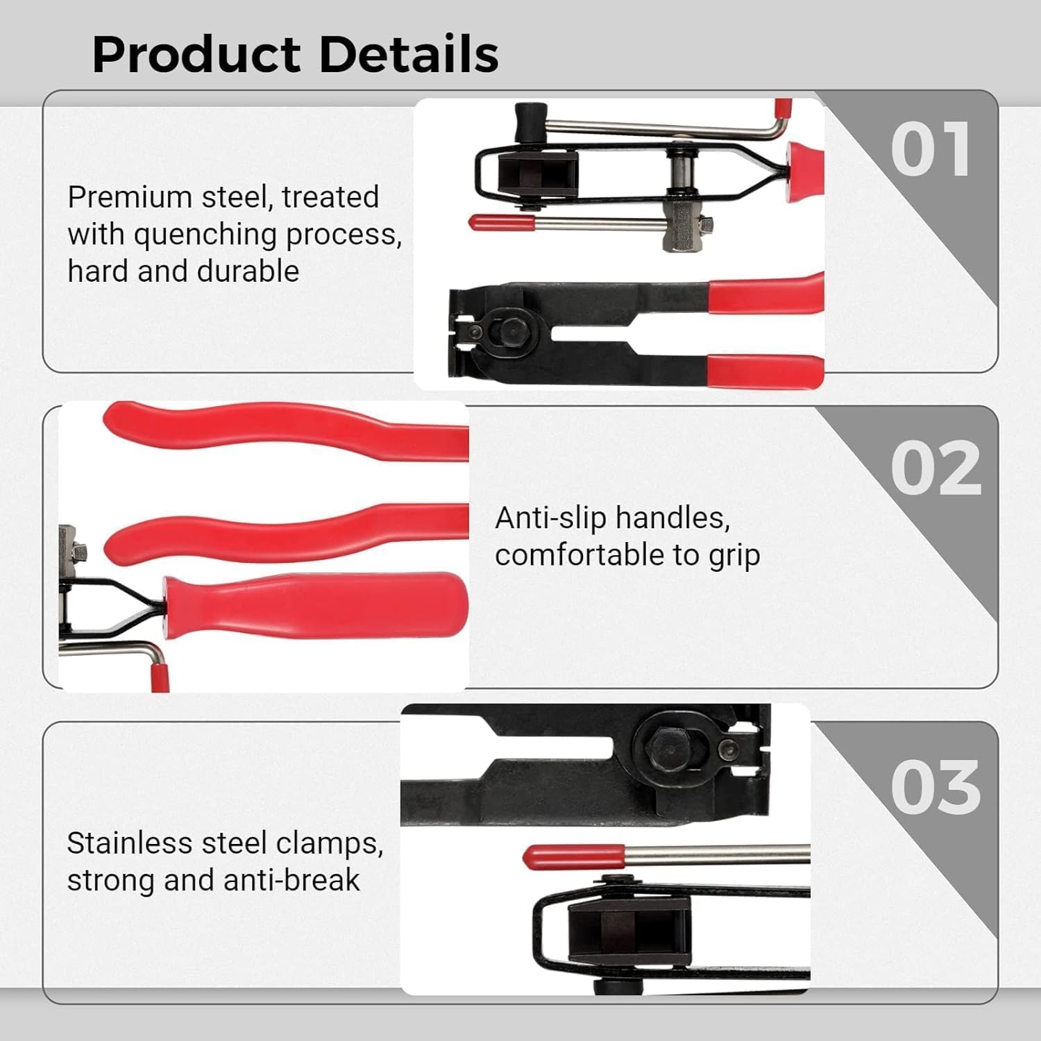 CV Boot Clamp Pliers Kit 10Pcs, with Built-in Cutter, Universal for Most Cars ATVs, CV Axle Boot Repair Tool Set with 8 Clamps 2 Pliers