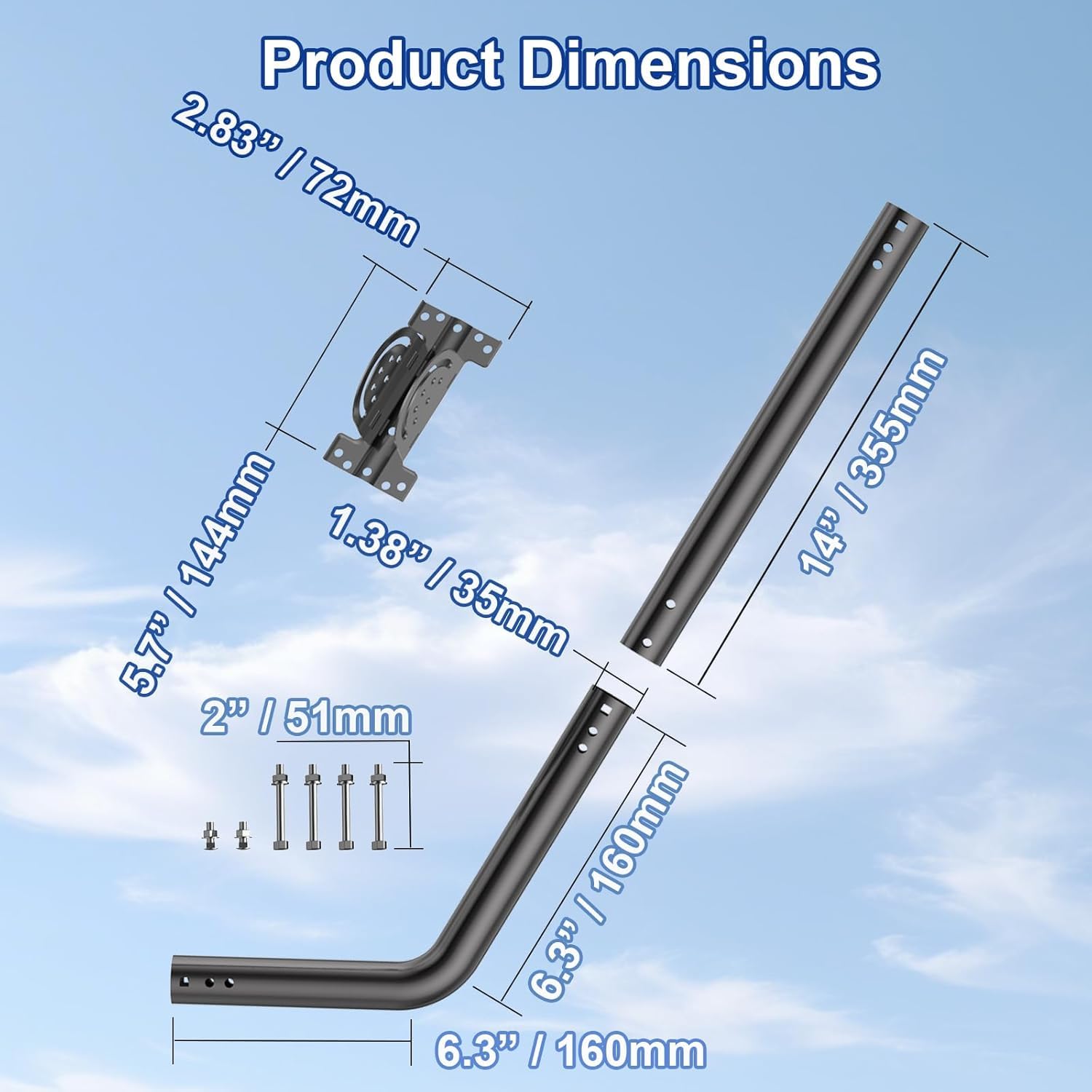 Supporto Universale Regolabile per Antenna TV, in Ferro Verniciato (1,38'' x 24'') - Montaggio a Parete, Gronda o Tetto, Bracket Pivot Resistente con Hardware Incluso, Nero
