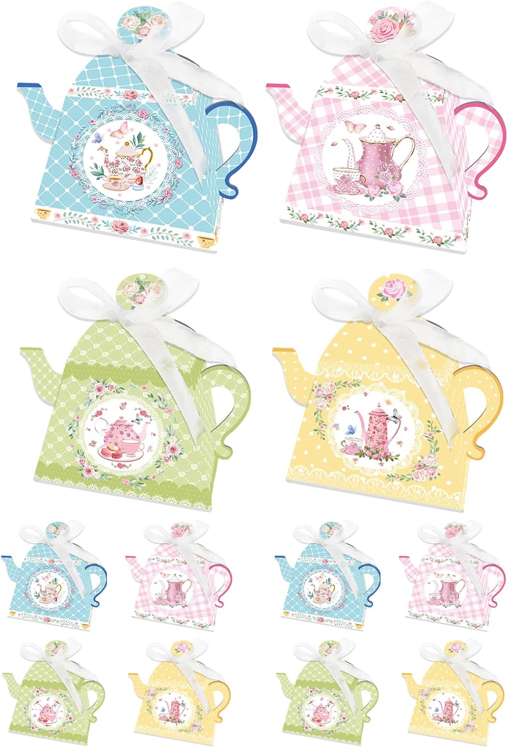 12 Piece Tea Party Favor Boxes, Teapot Shaped Treat Box, Floral Centerpiece Table Decorations Tea Party Candy Box for Birthday, Baby Shower, Wedding, Kids Party Supplies (12 Cute)
