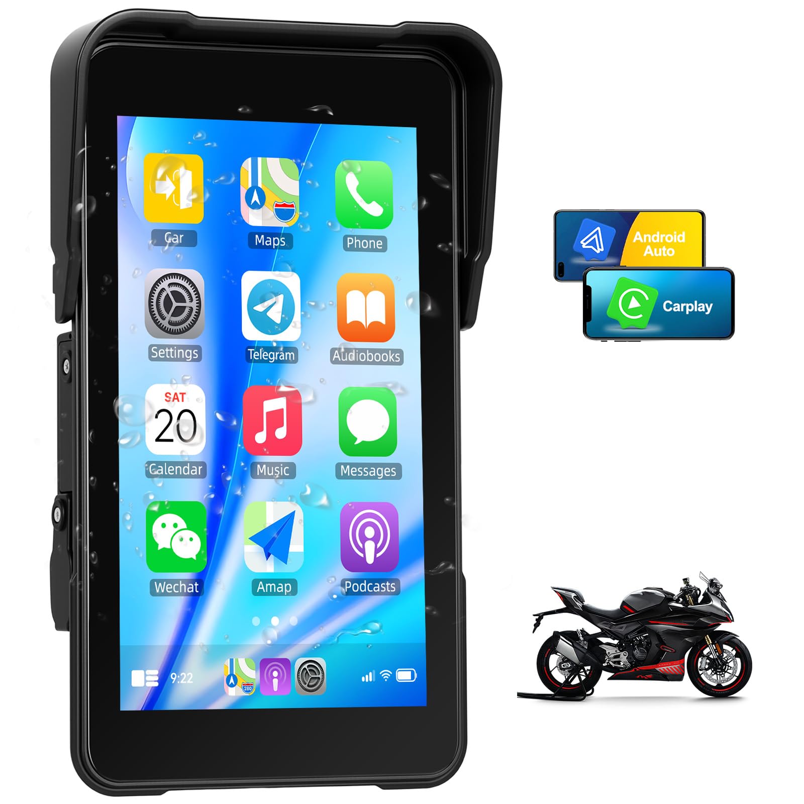 5 Inch Motorcycle Carplay GPS Navigation System with Carplay and Android Auto Portable Screen with Bluetooth, Navigation, Siri, Google Assistant（Not Inchluded TPMS） — view 10