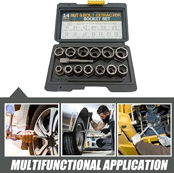 Bolt Extractor Set: 15-Piece High Carbon Steel Impact Bolt Nut Remover, Versatile Bolt Nut Remover, Lug Nut Remover, for Damaged or Rounded Bolts and Nuts (Multiple Metric and Imperial Sizes)
