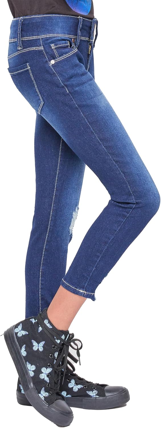 YMI Girls Jeans Girls Essential 2-Button Anklet Jeans W/Distressed Hem