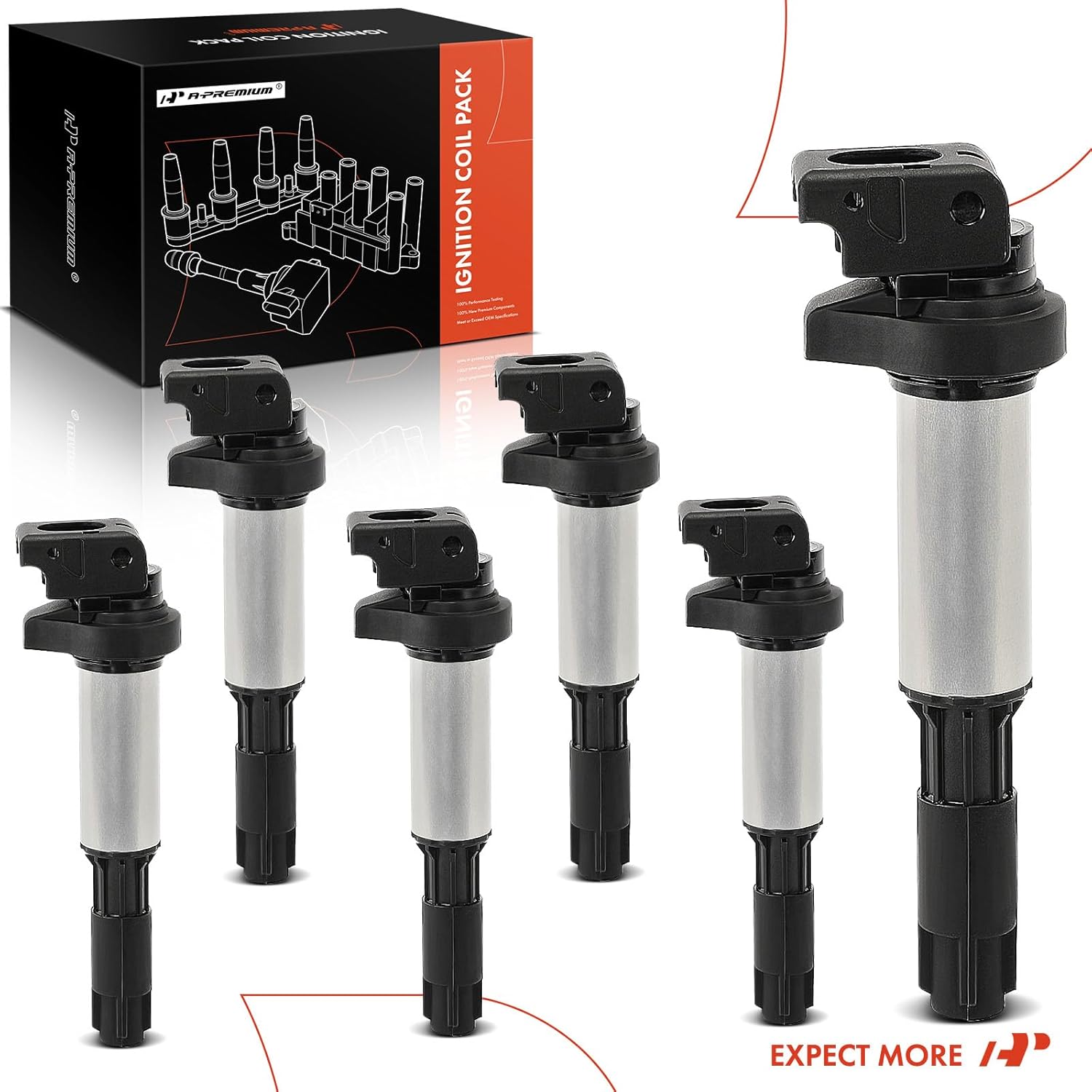 A-Premium Engine Ignition Coil Packs Compatible with BMW 320i 325Ci 325xi 330i 330Ci 330xi 525i 530i 745i 745Li 750i 750Li M3 X3 X5 Z3 Z5 E46 E60 E83 E85 6-PC Set